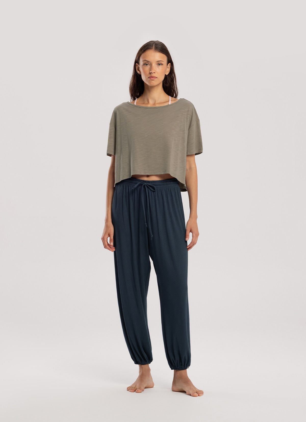 Rib jogger pants_Sea storm
