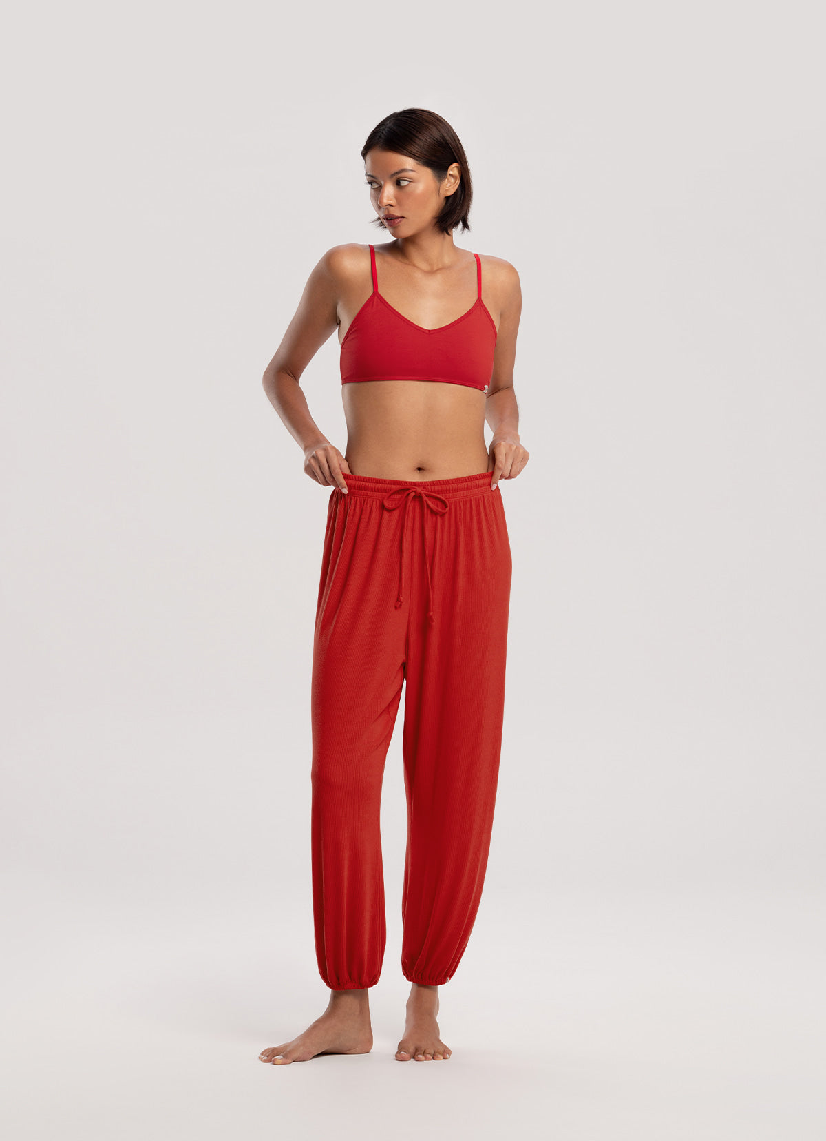 Rib jogger pants_Mars Red