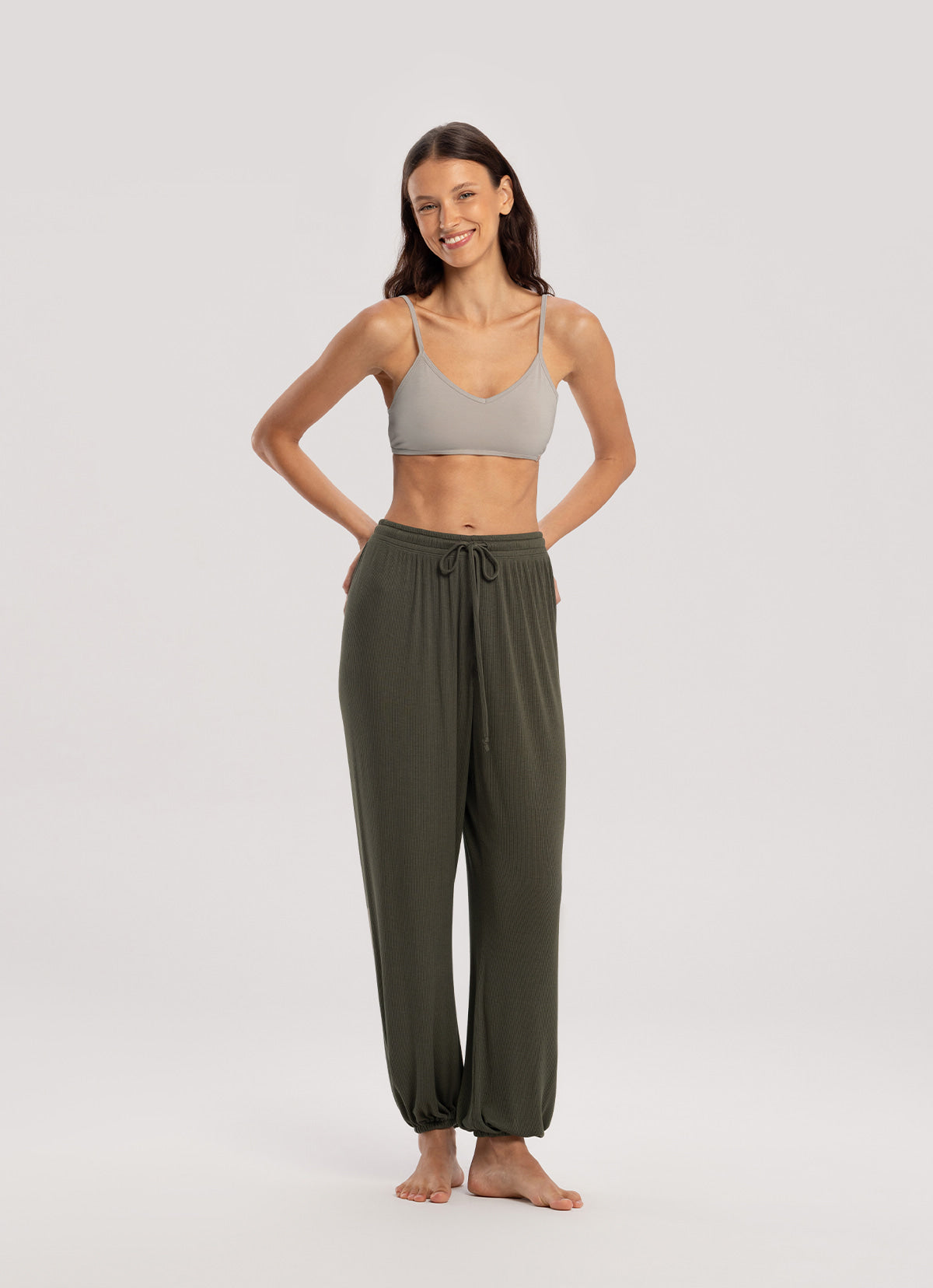Rib jogger pants_Smokey Olive