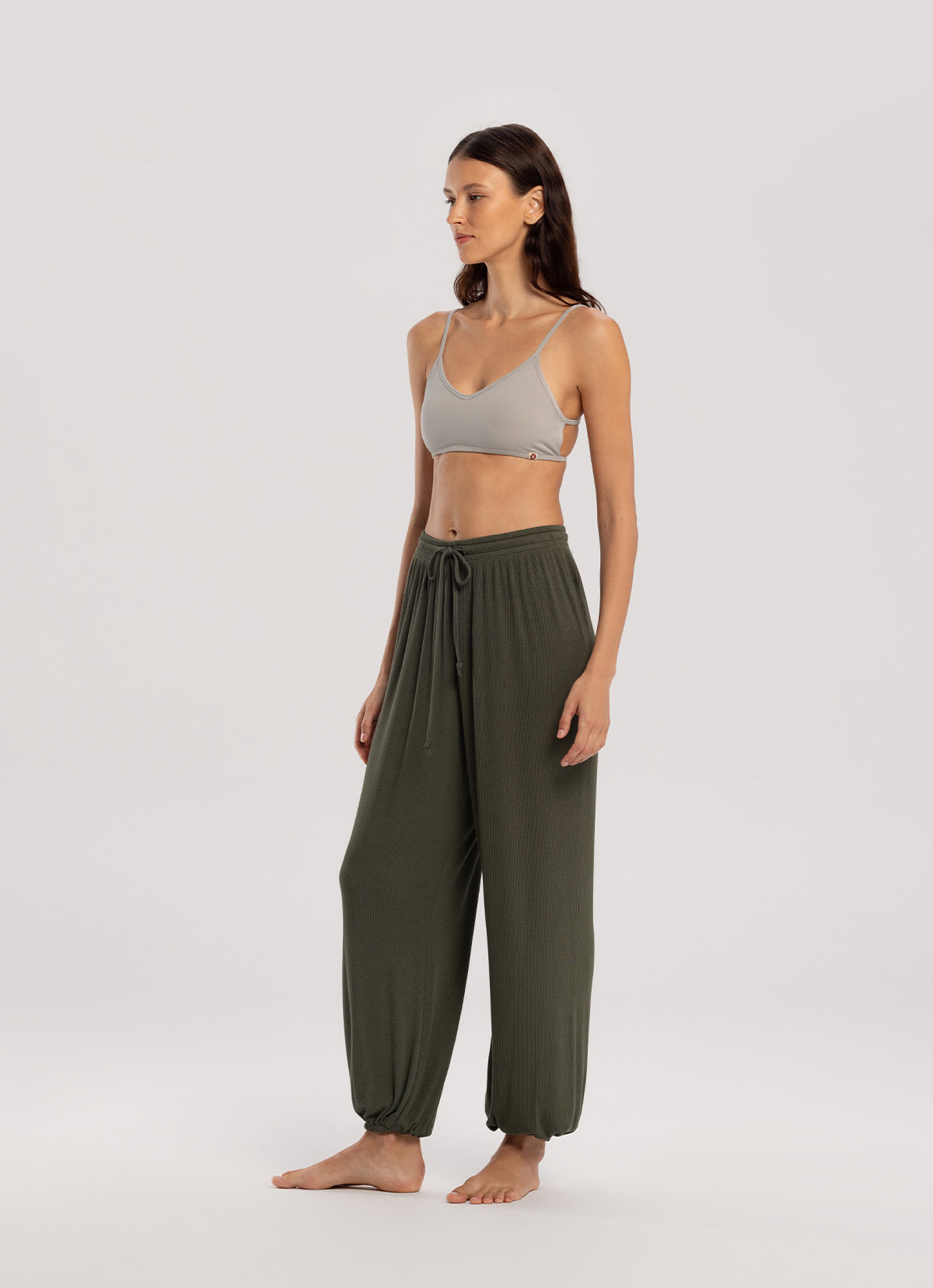 Rib jogger pants_Smokey Olive