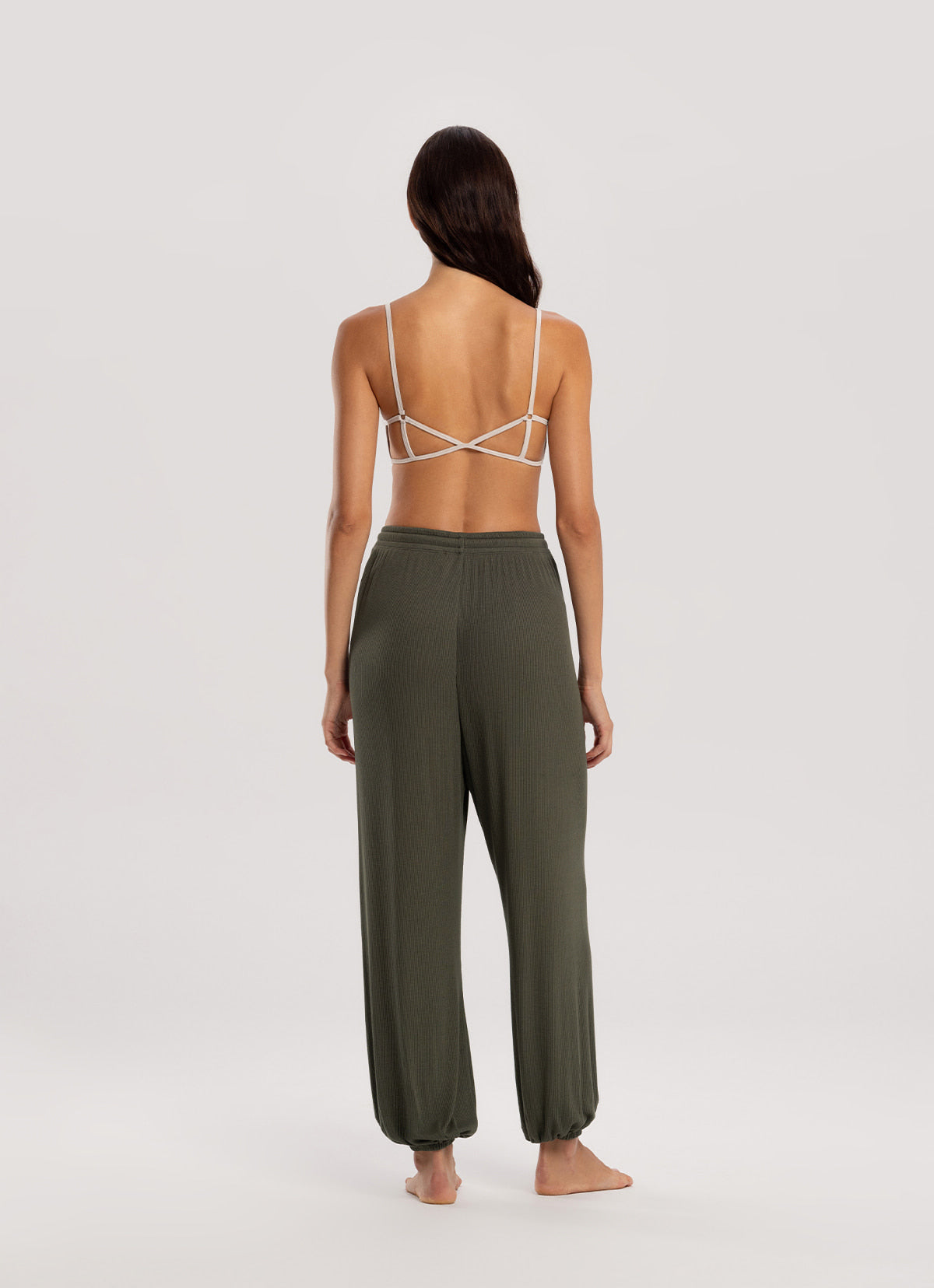 Rib jogger pants_Smokey Olive