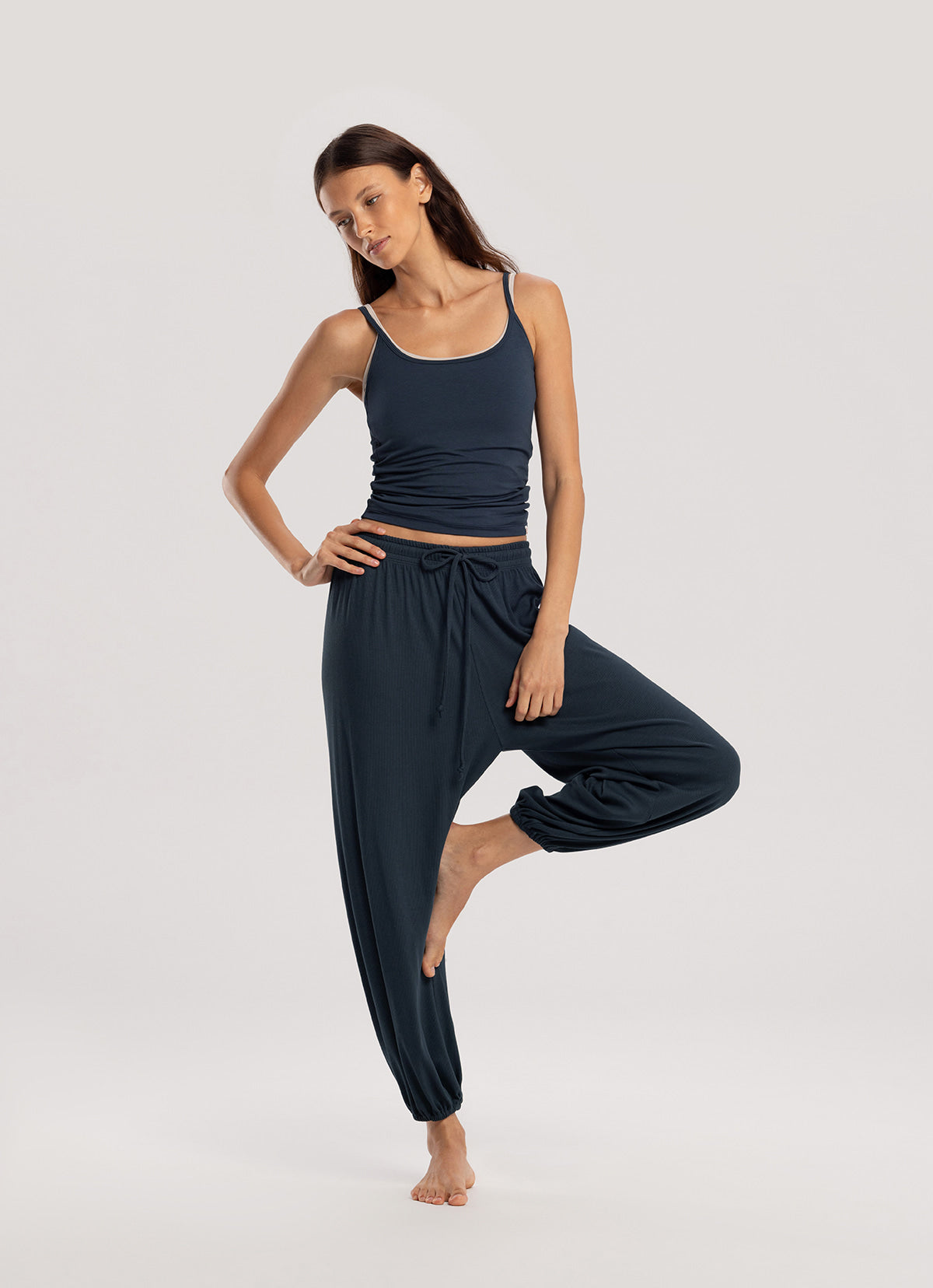 Rib jogger pants_Sea storm