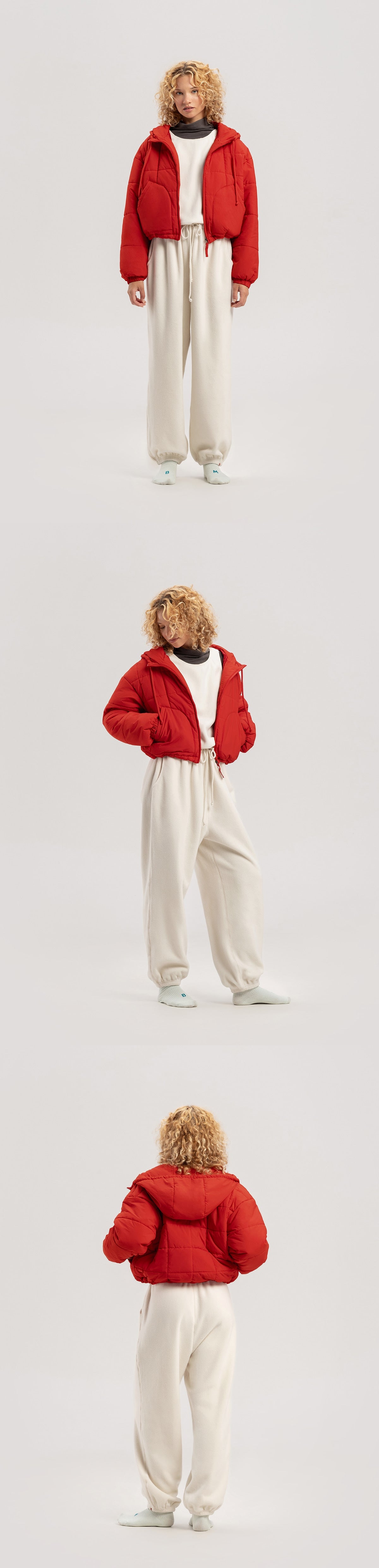 Grid padded hoodie #2_Aura Orange