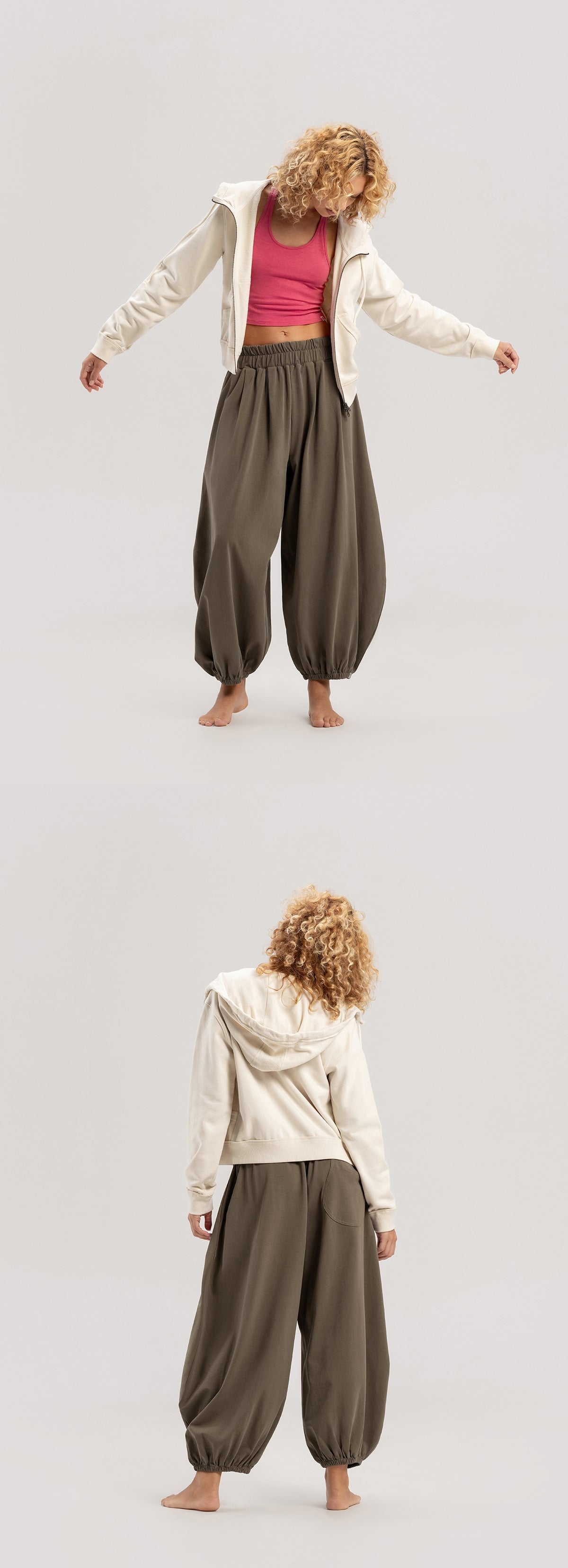 Fitted zip-up hoodie_solid_Turtledove