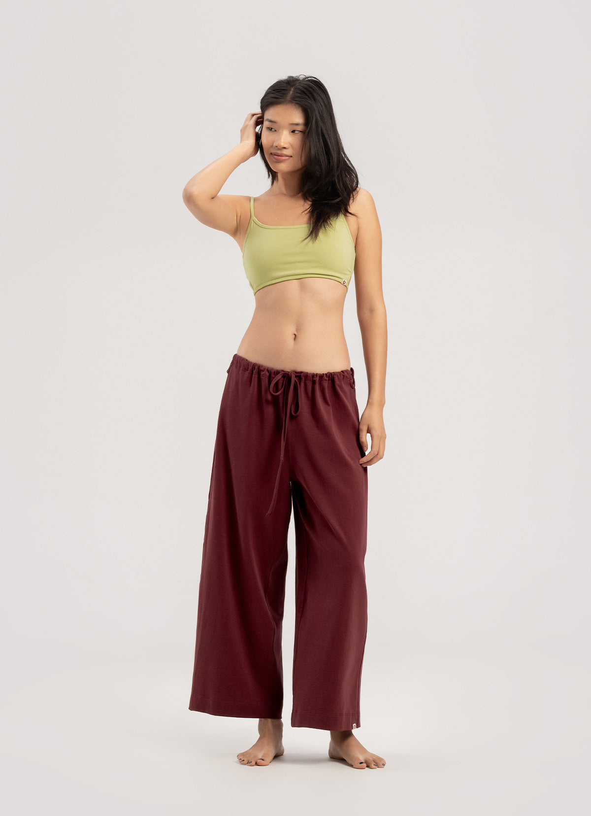 Tied straight pants_New Maroon