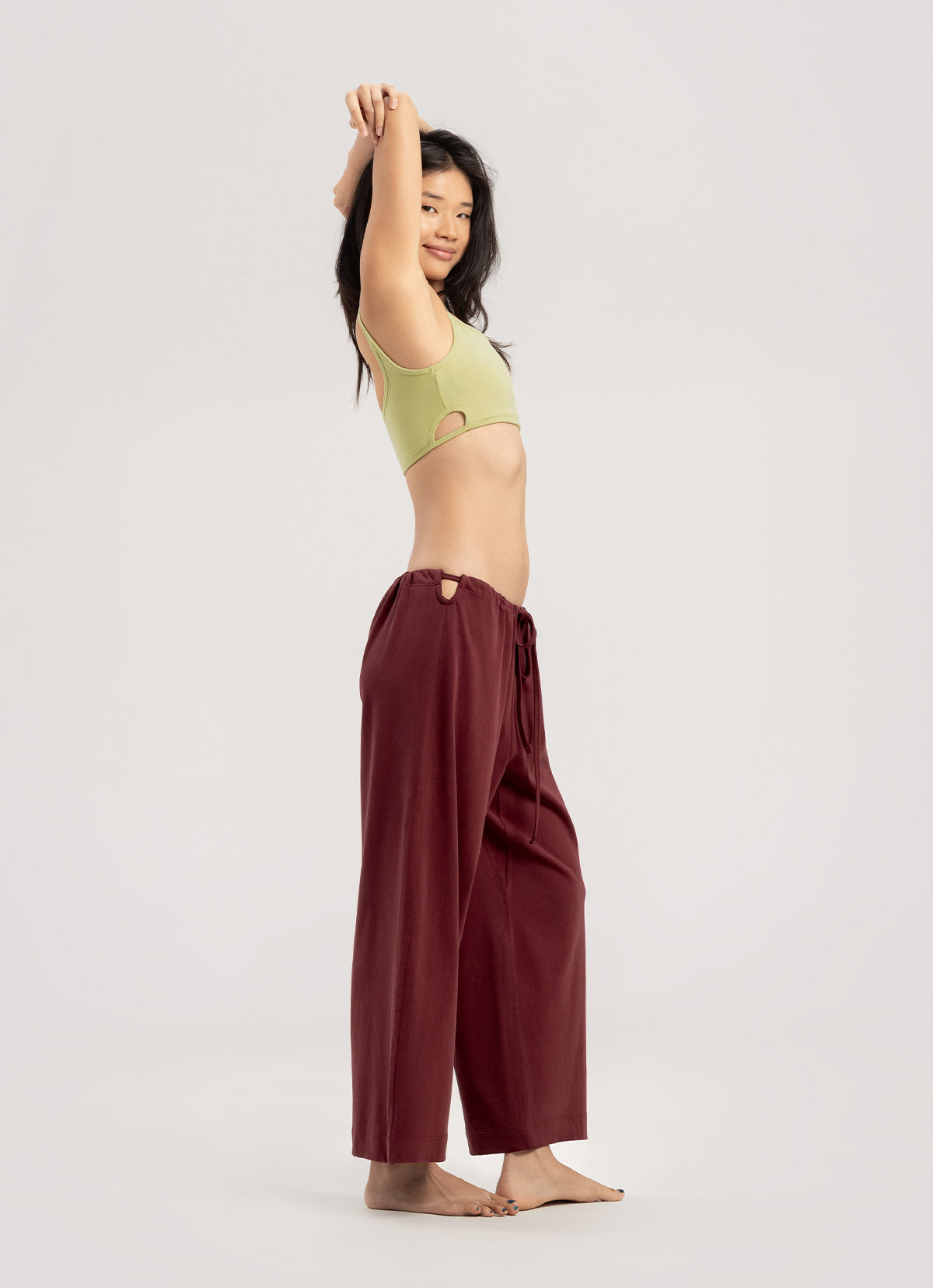 Tied straight pants_New Maroon