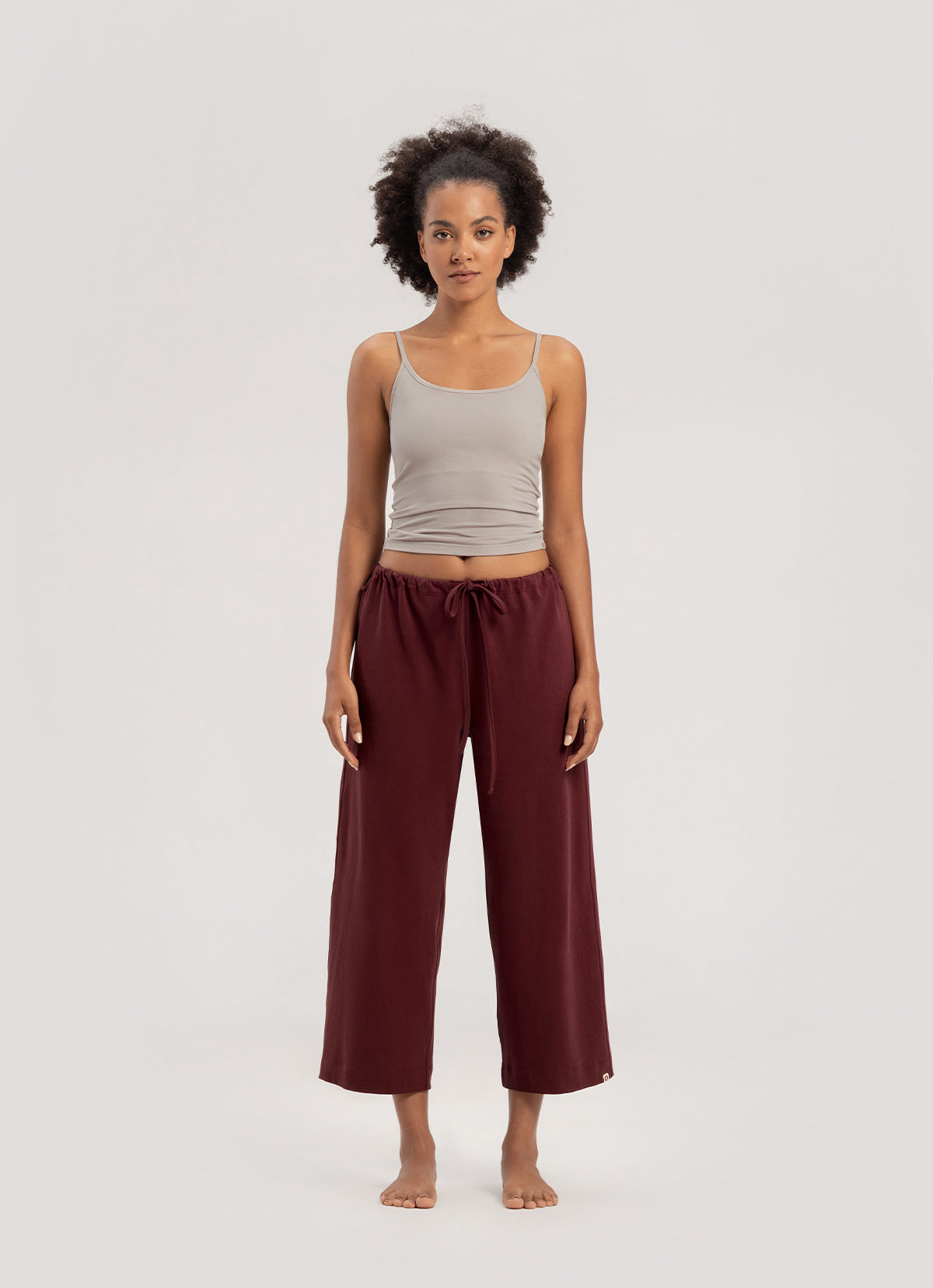Tied straight pants_New Maroon