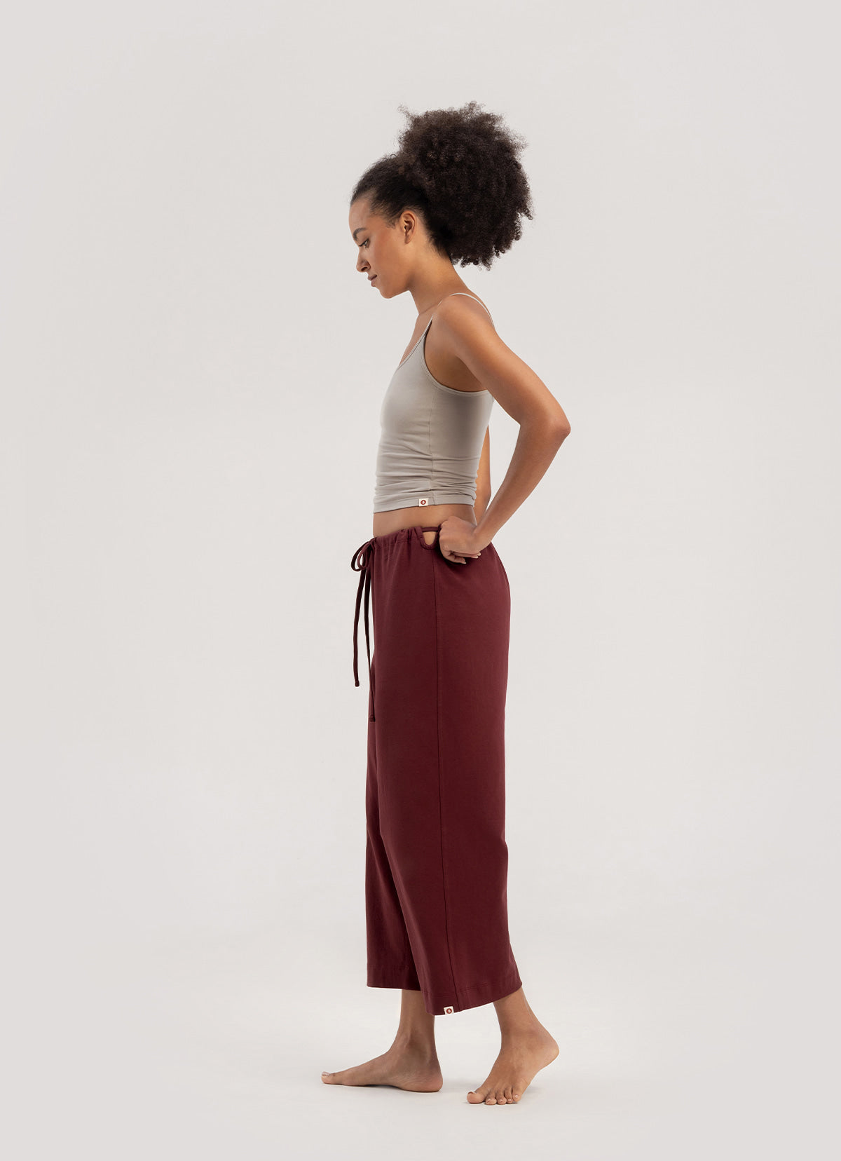 Tied straight pants_New Maroon
