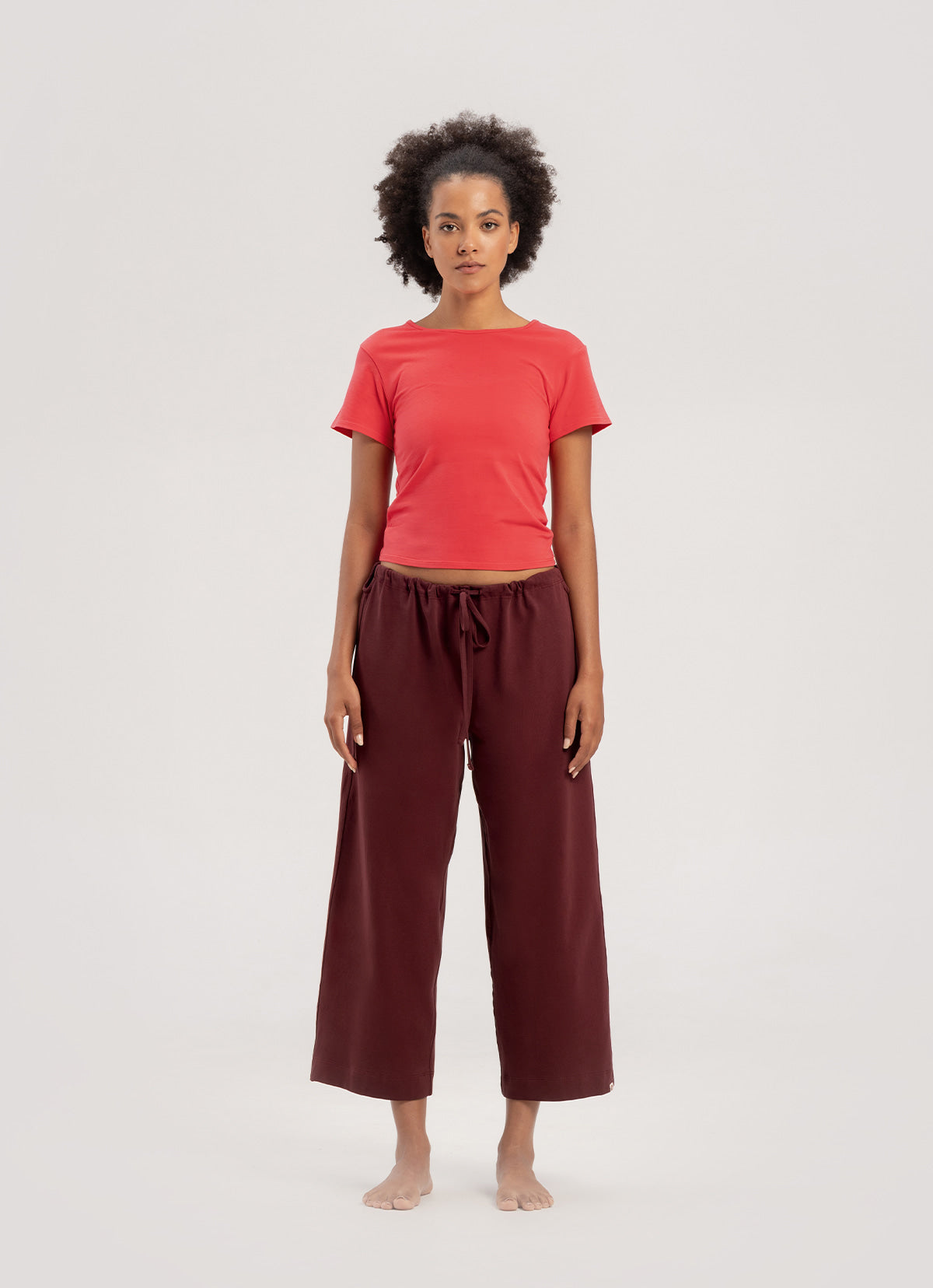 Tied straight pants_New Maroon