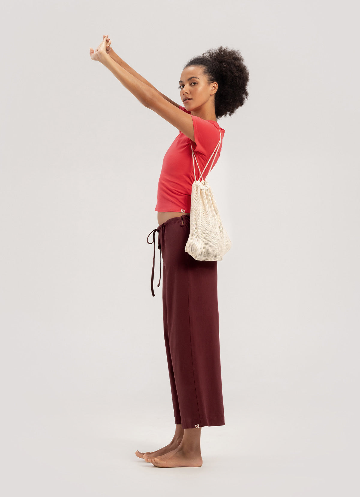 Tied straight pants_New Maroon