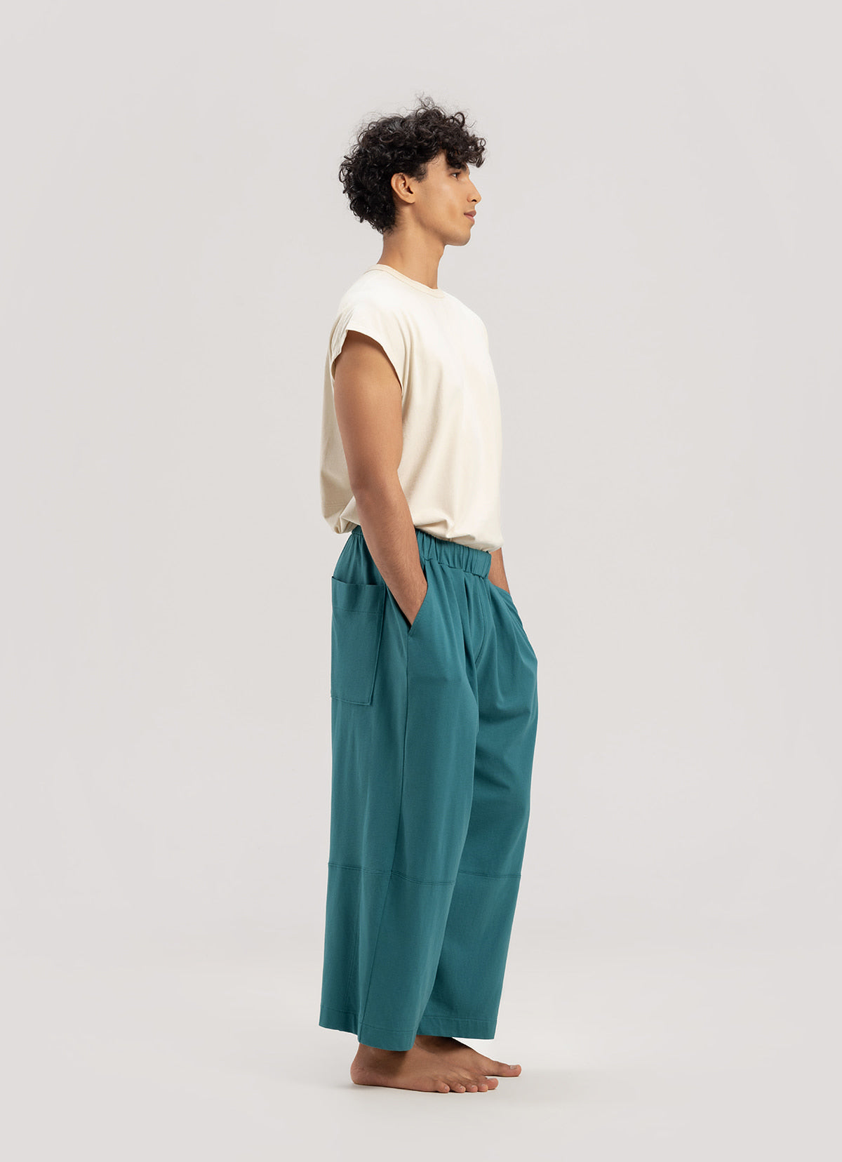 Wide panel pants (Unisex)_Turquoise
