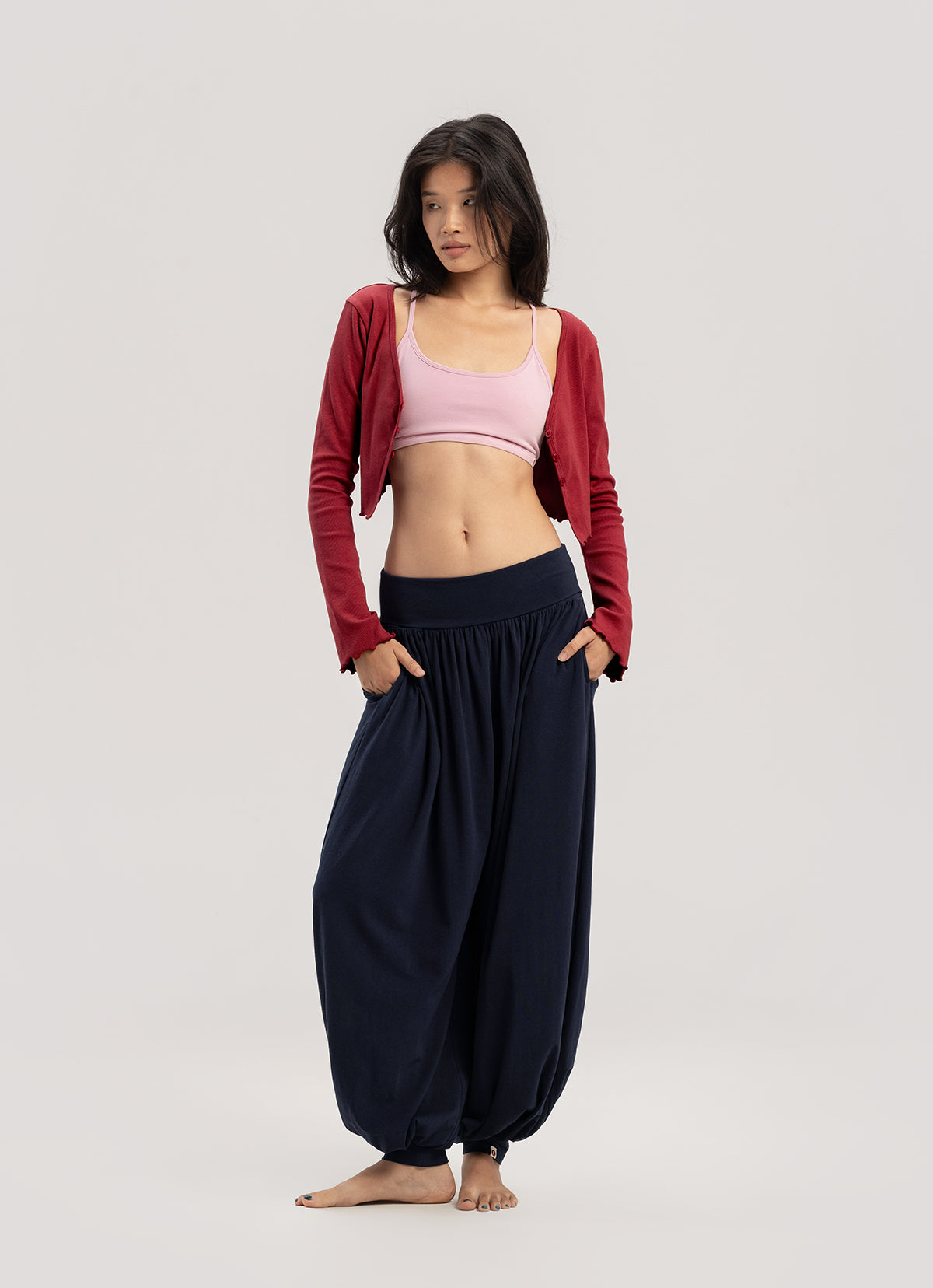 Crop rib cardigan_Karanda Red