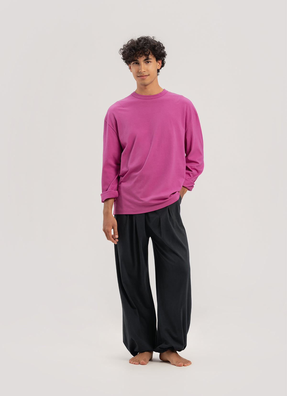 Wide pleats pants (Unisex)_Black