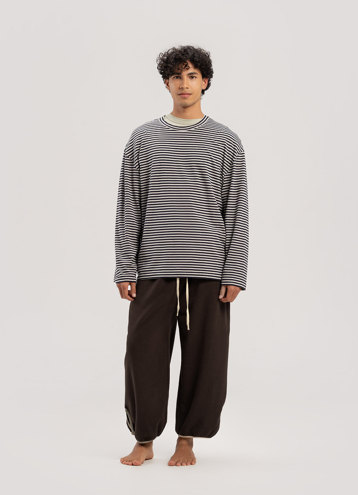 Button fleece pants (Unisex)_Brown