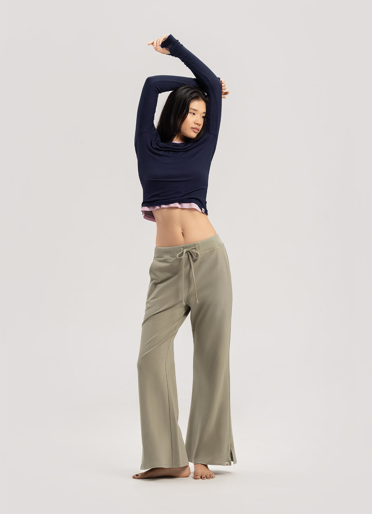 Side slit bootcut pants_Silver Sage