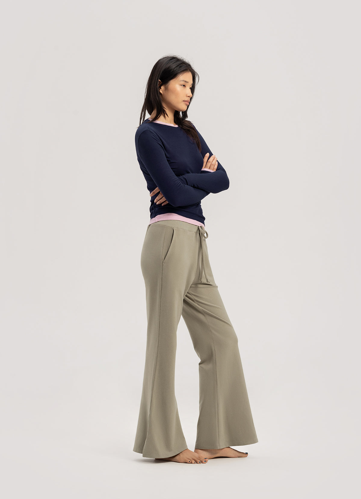 Side slit bootcut pants_Silver Sage