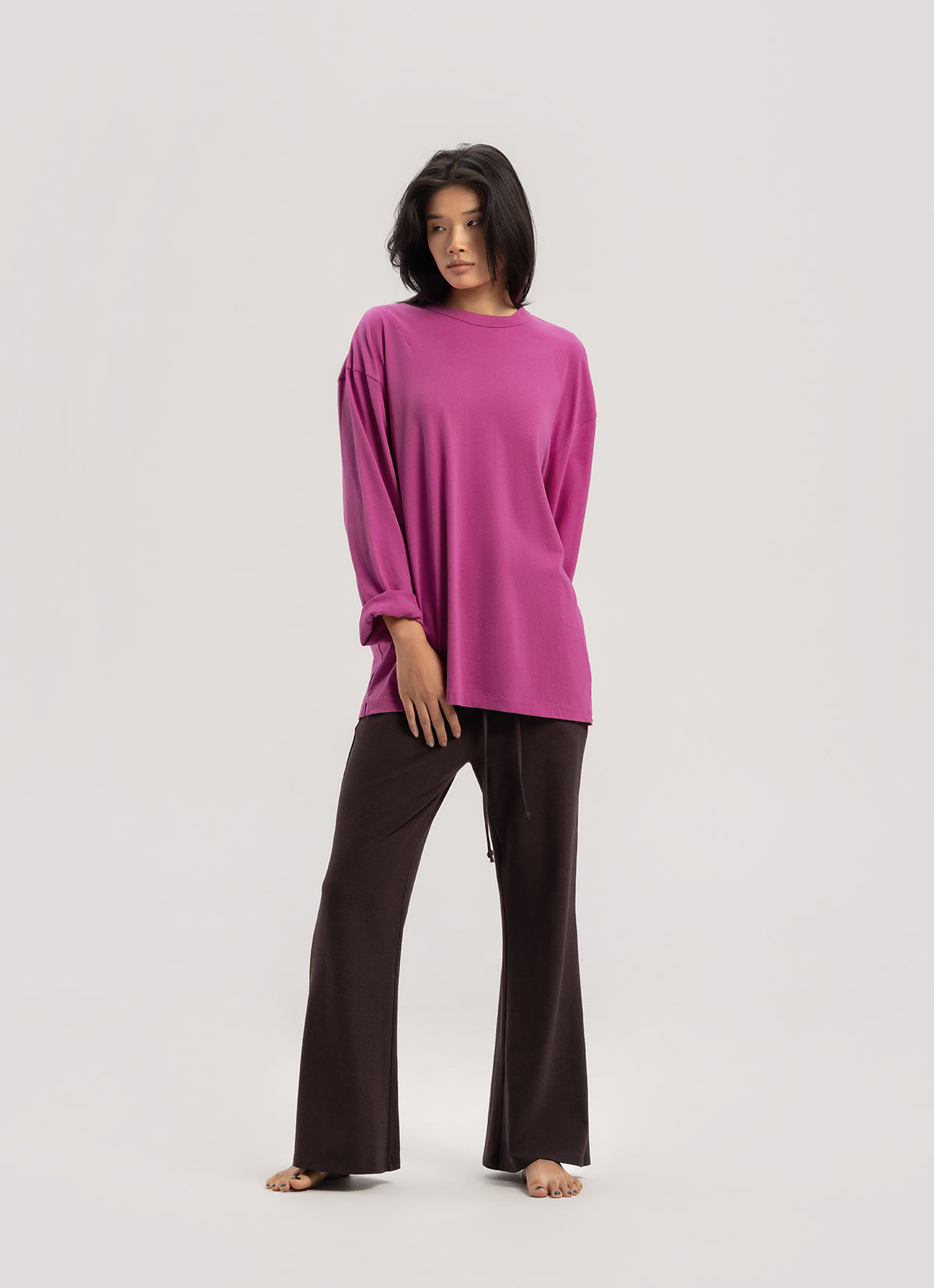 Side slit bootcut pants_Chocolate Plum