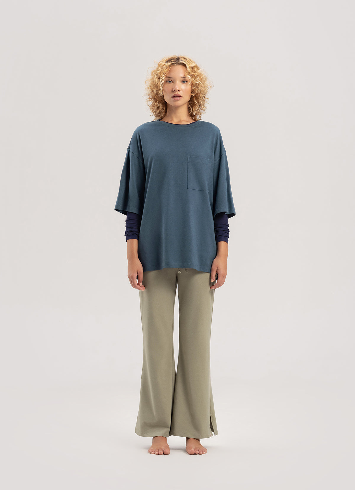 Side slit bootcut pants_Silver Sage