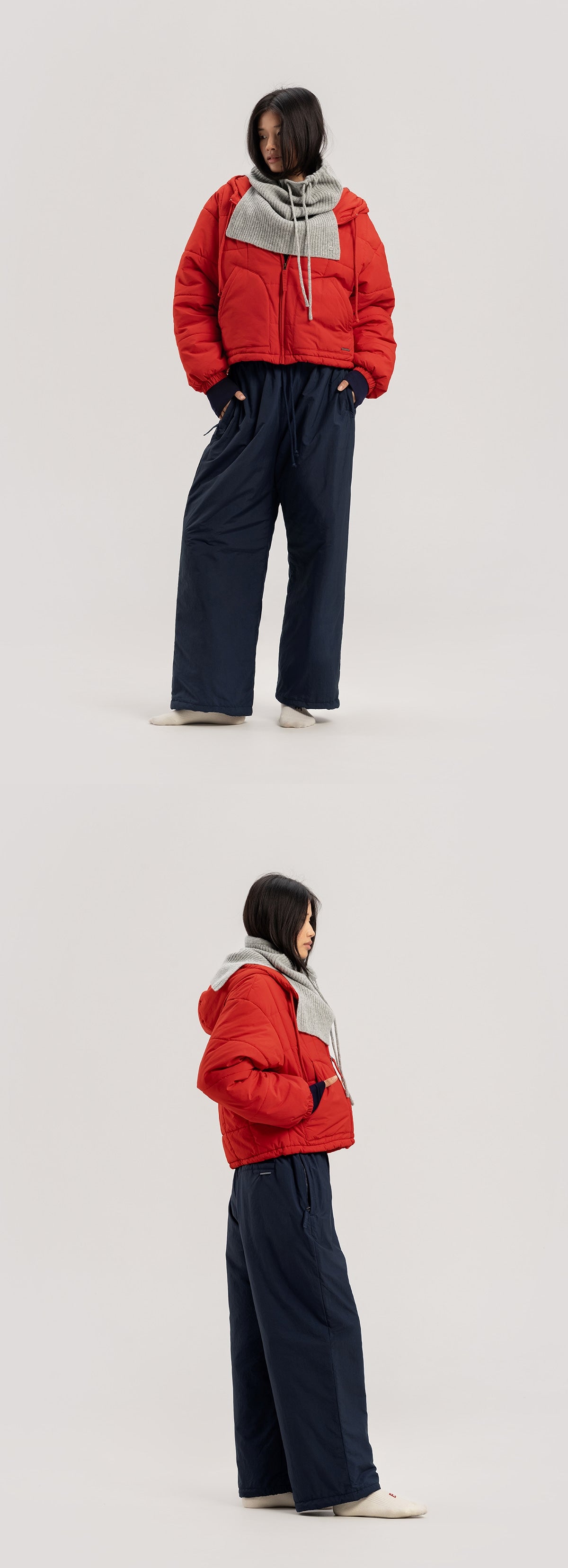 Grid padded hoodie #2_Aura Orange