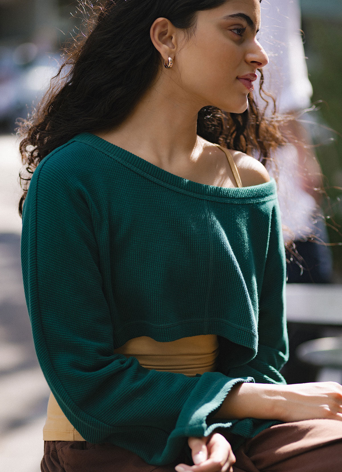 Waffle long sleeve crop top_Botanical Garden