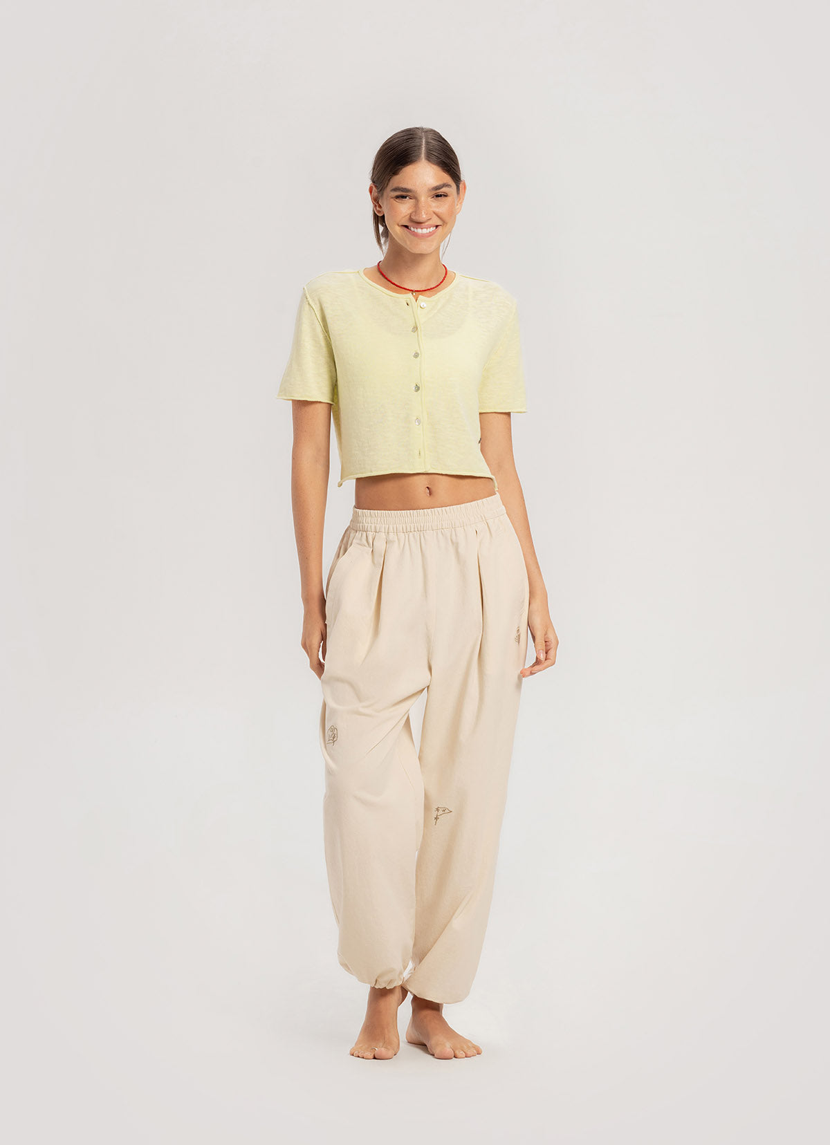 Linen half cardigan_Seafoam Green