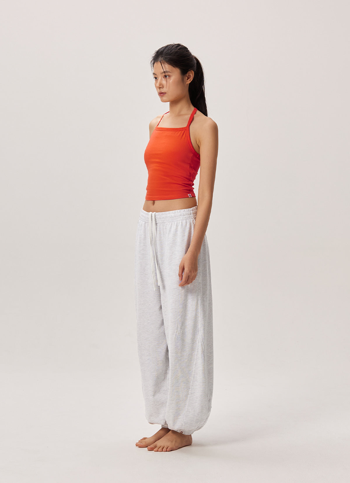 Diagonal jogger pants (Unisex)_Melange Grey