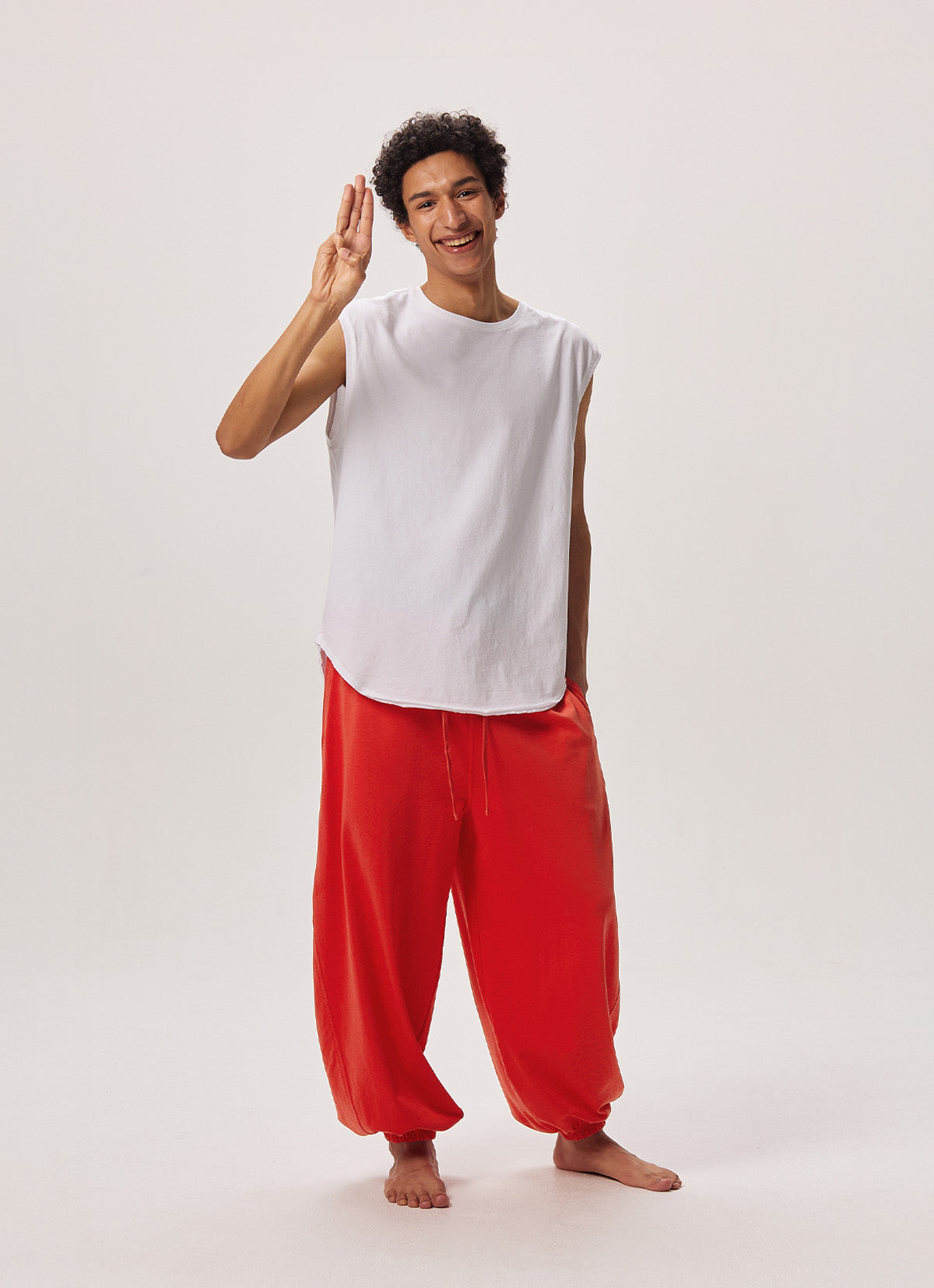 Diagonal jogger pants (Unisex)_Poppy Red
