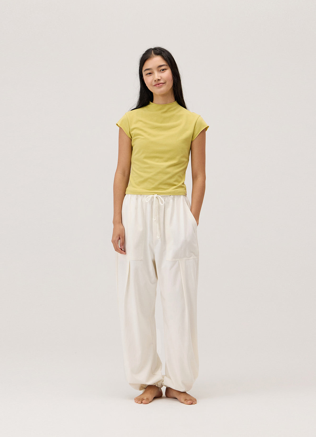 High neck cap sleeve_Golden Green