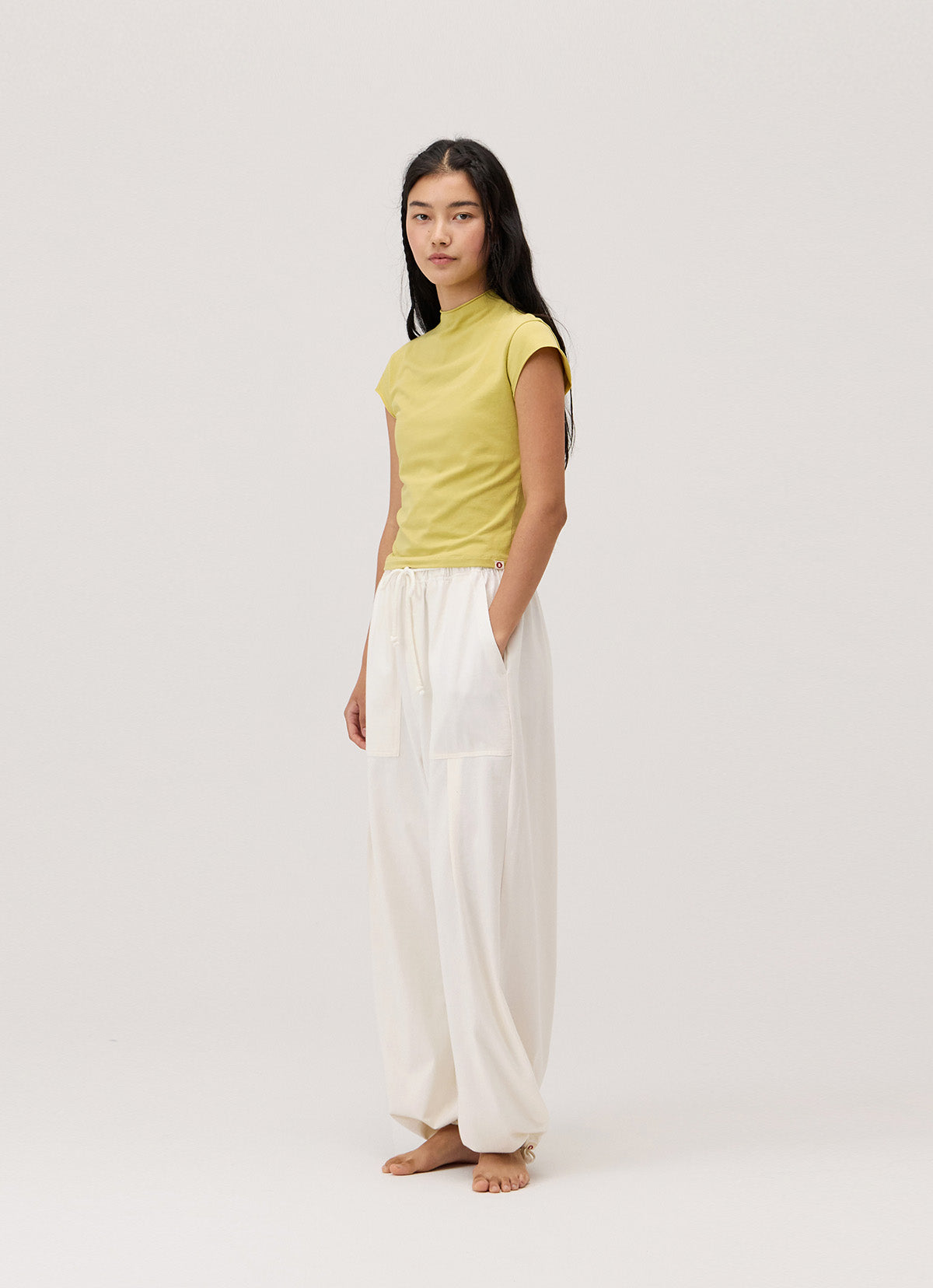 High neck cap sleeve_Golden Green