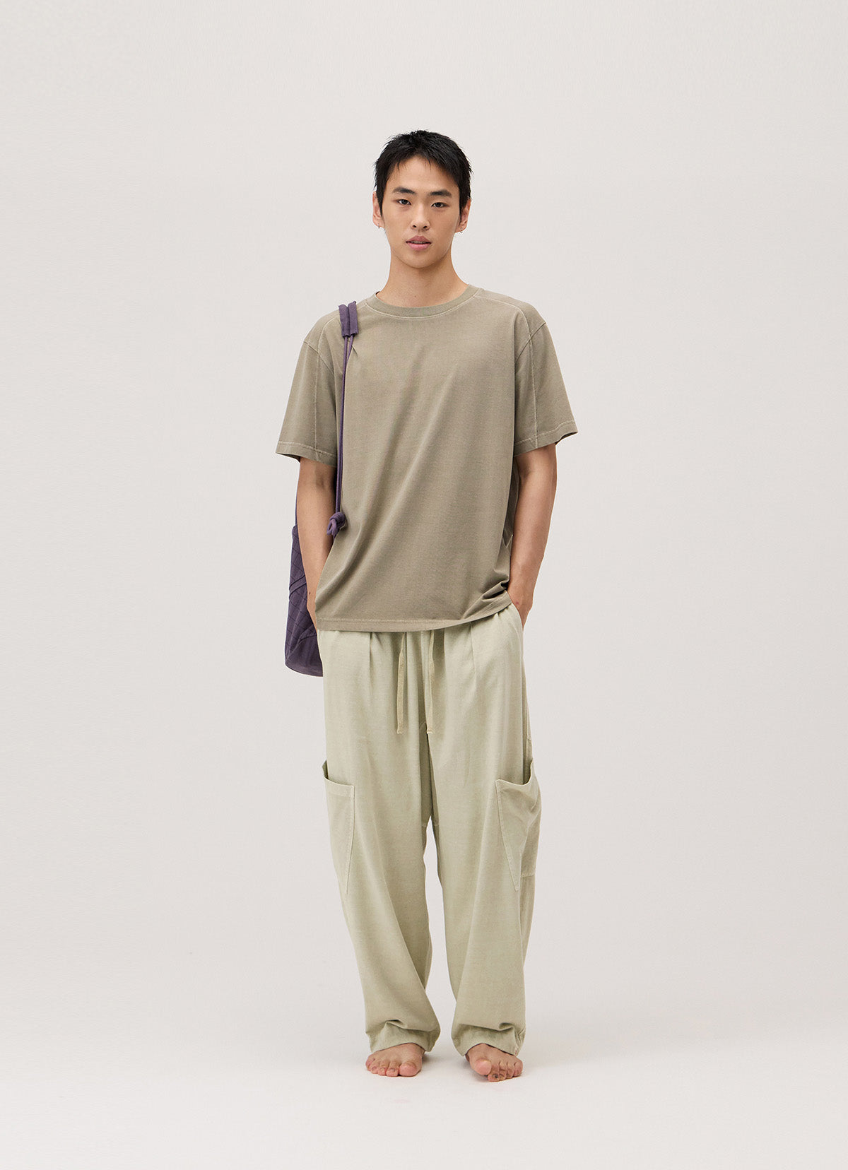 Pocket tapered pants (Unisex)_dyed_Moss Gray