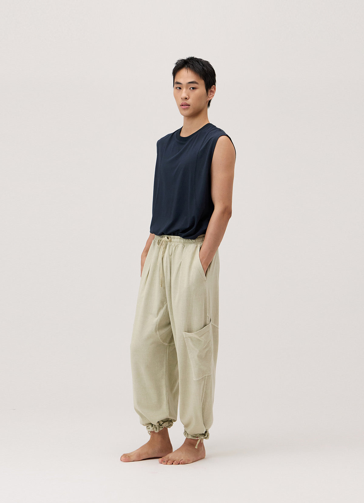 Pocket tapered pants (Unisex)_dyed_Moss Gray