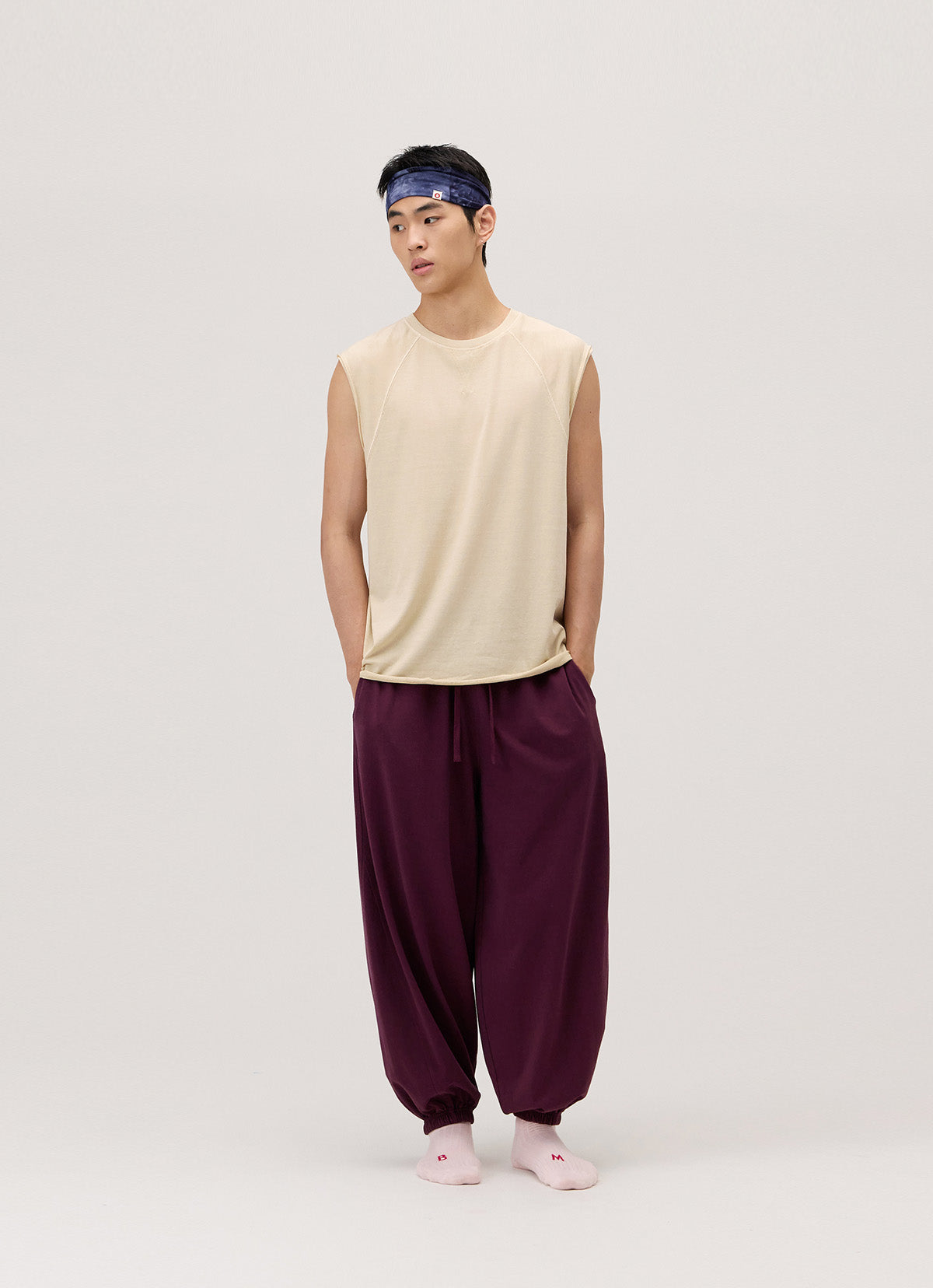 Diagonal jogger pants (Unisex)_Prune Purple