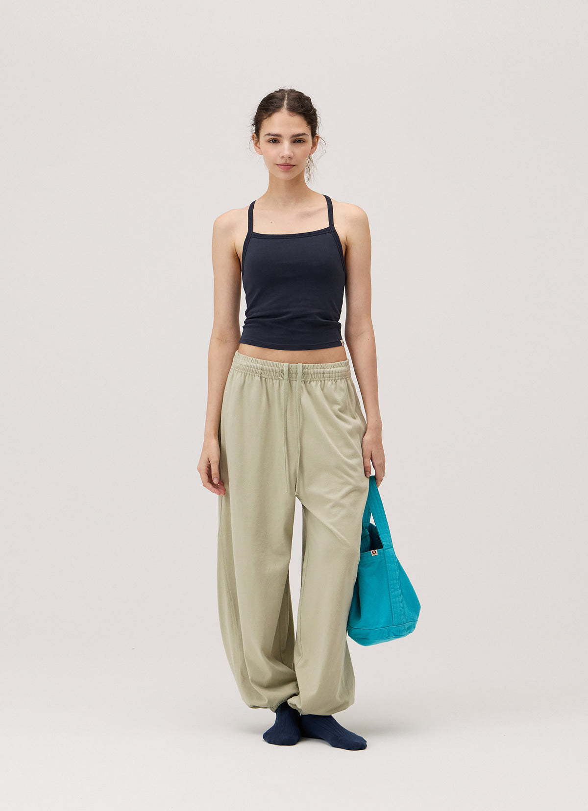 Diagonal jogger pants (Unisex)_Moss Gray