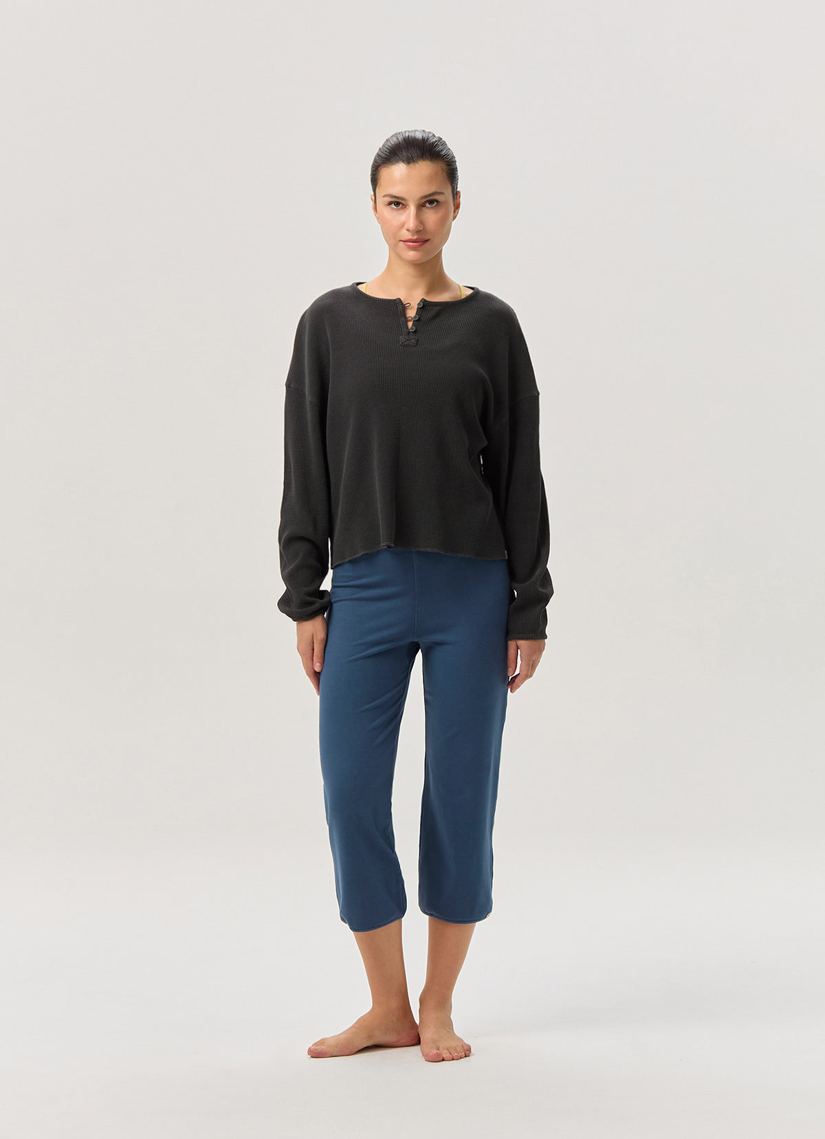 Waffle button-up T_Black