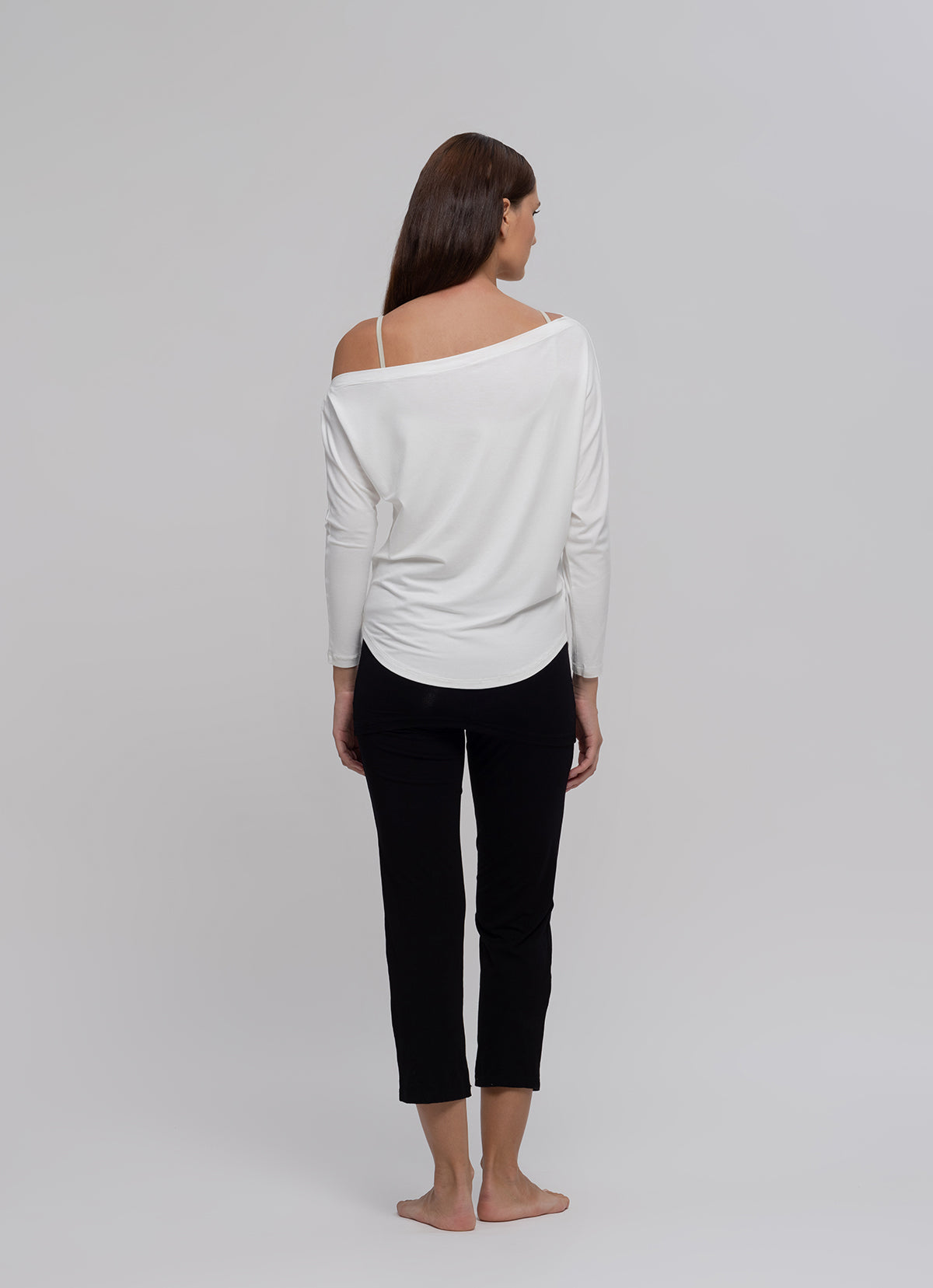 Unbalance shoulder long sleeve_White