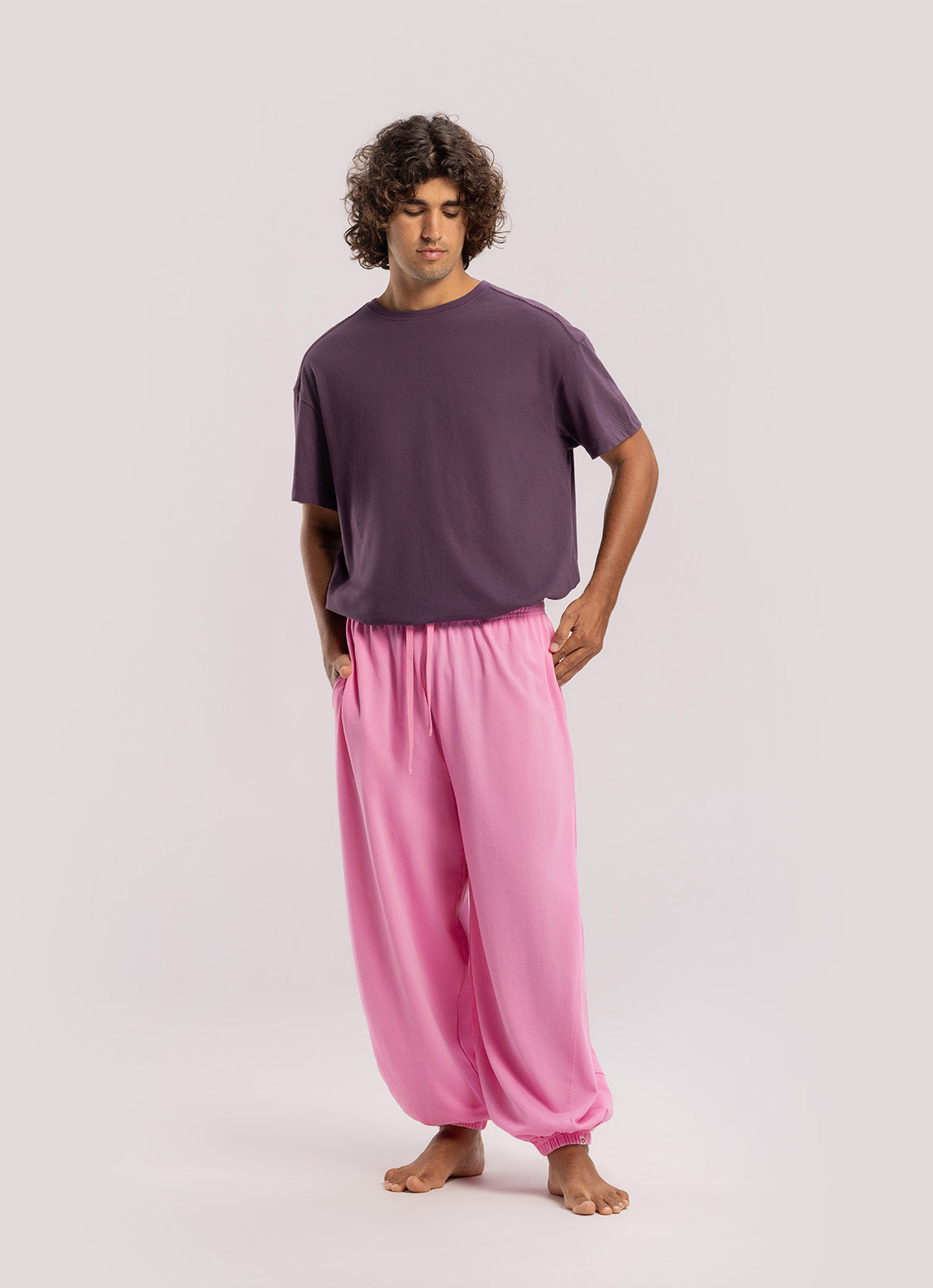 Diagonal jogger pants (Unisex)_Pink