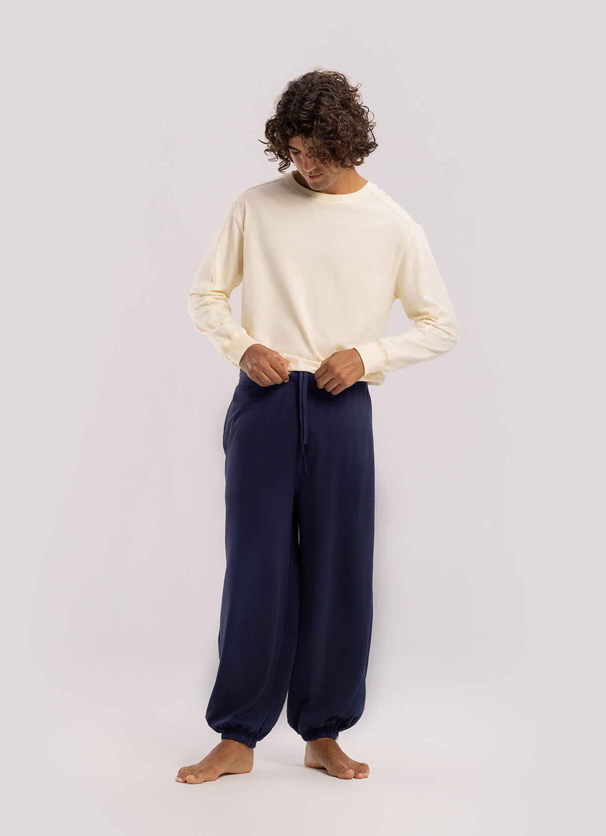 Diagonal jogger pants (Unisex)_Peacoat