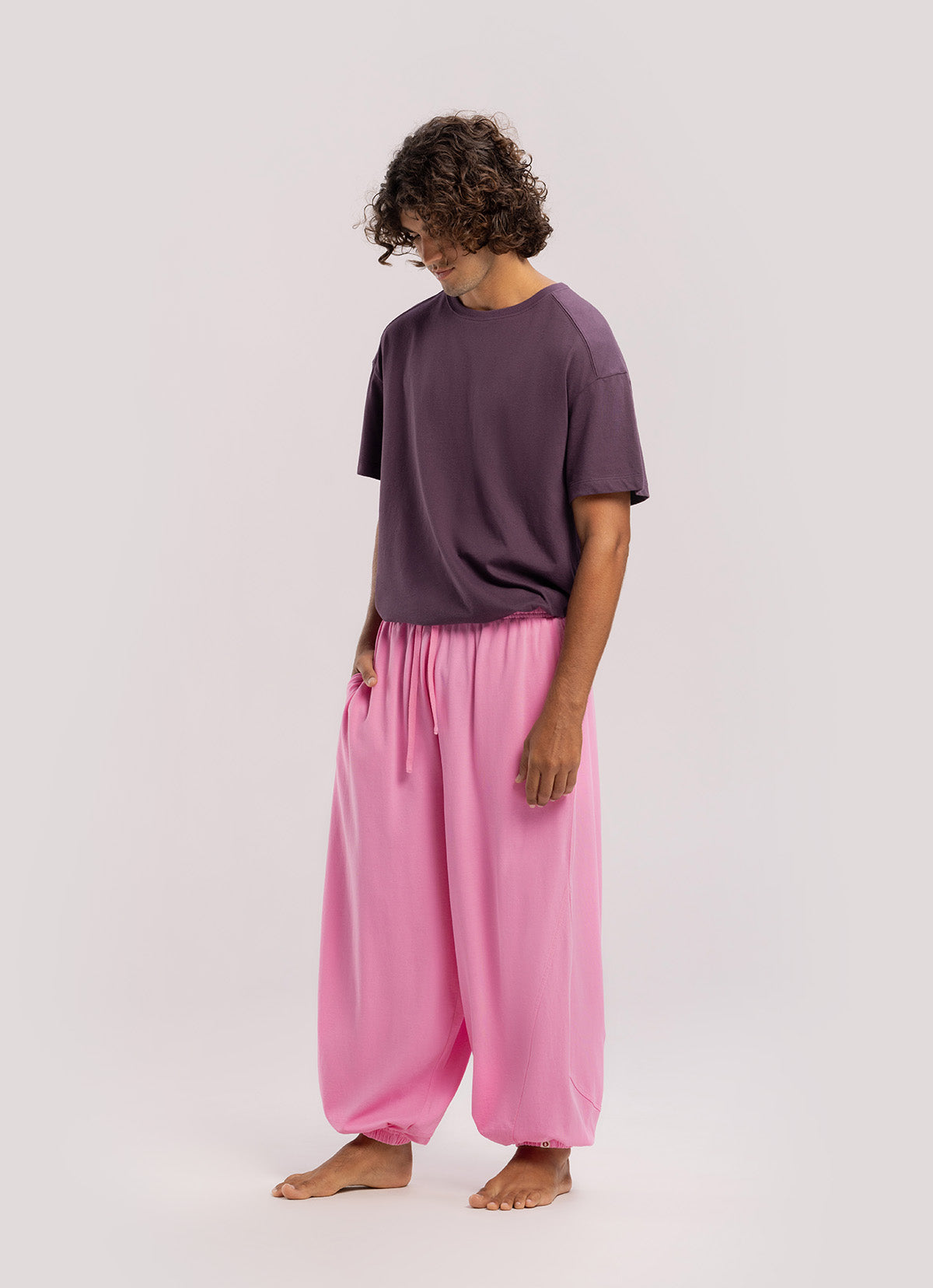 Diagonal jogger pants (Unisex)_Pink