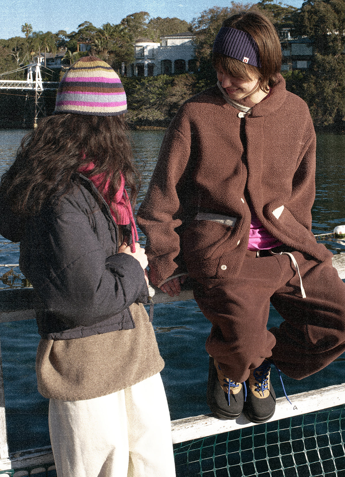 Button fleece pants (Unisex)_Brown