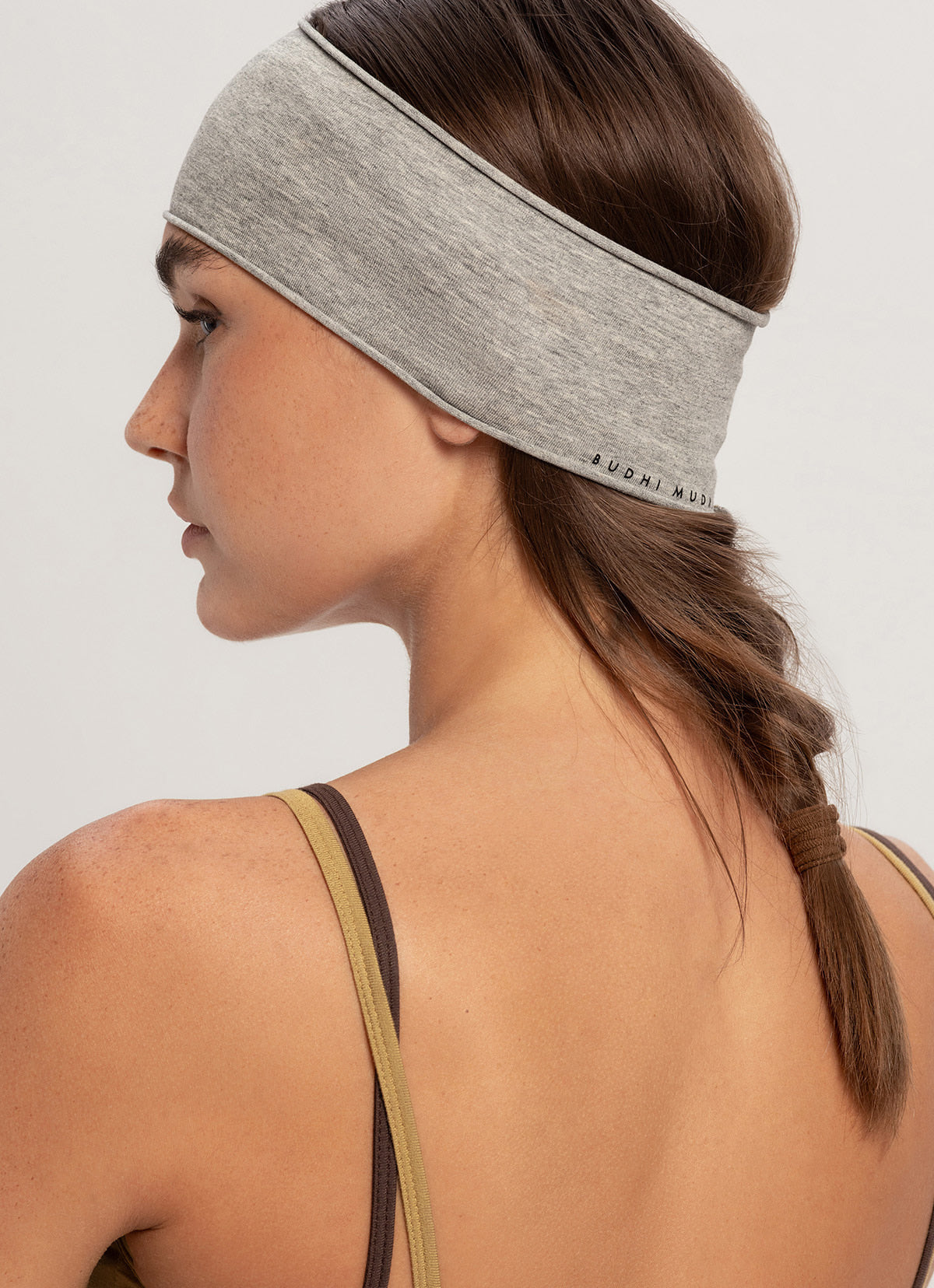 BM wide head band with logo_Melange Grey