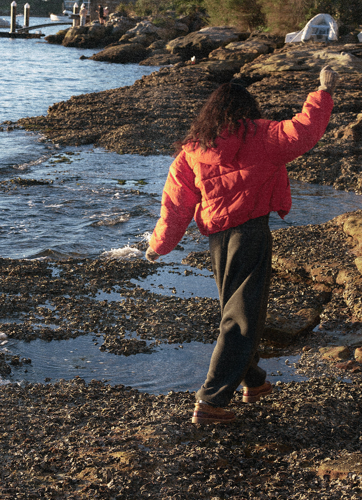 Grid padded hoodie #2_Aura Orange