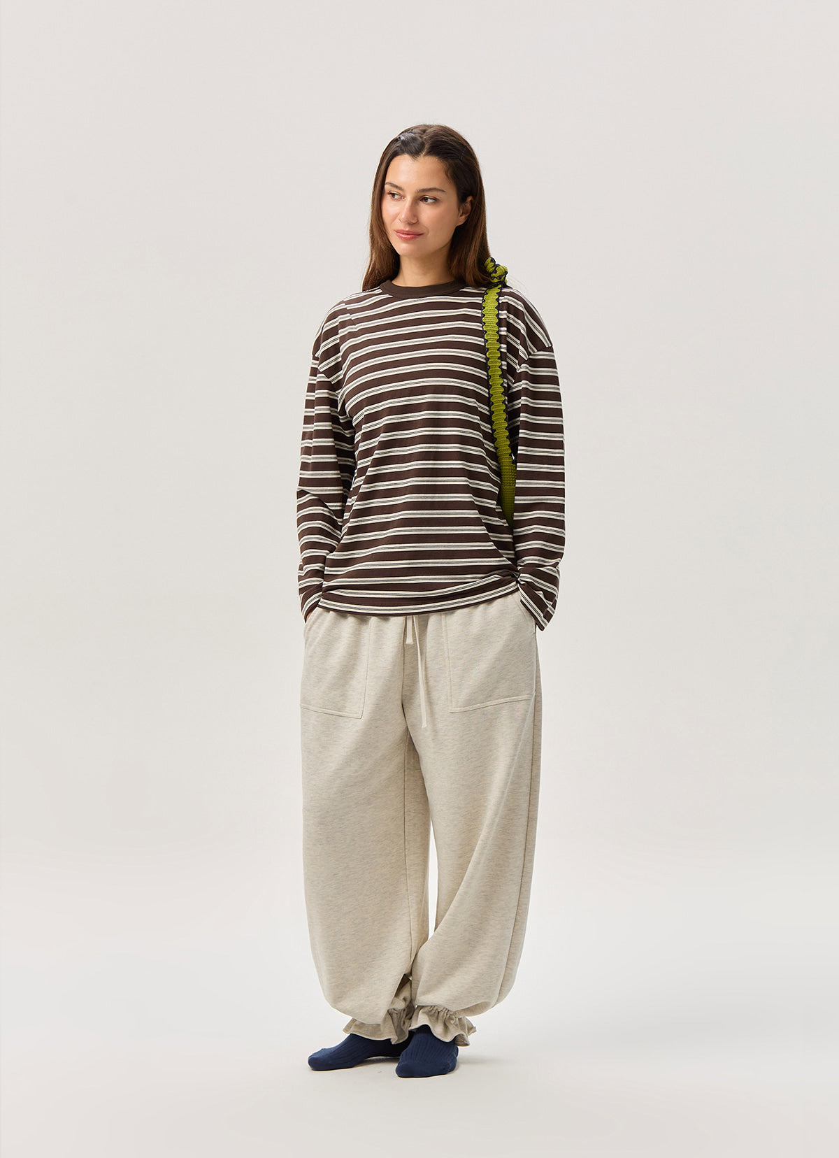 Small pocket long sleeve (Unisex)_stripe_Brown Multi