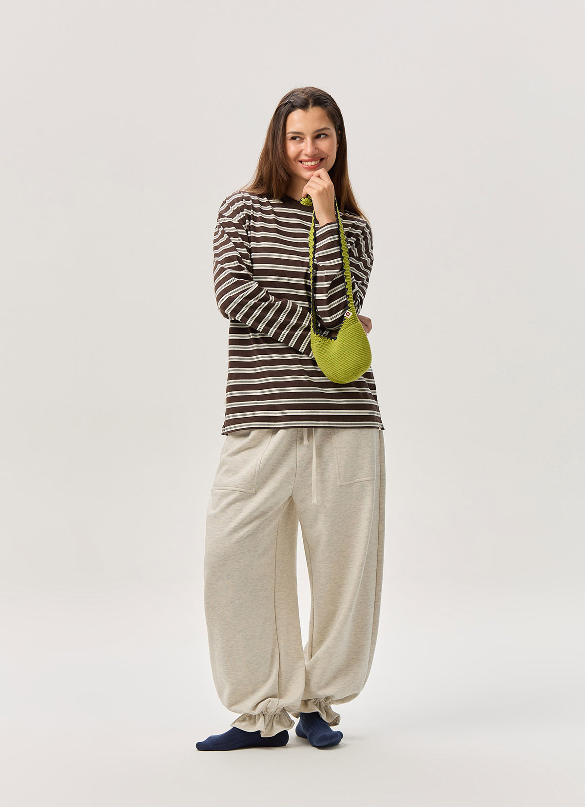 Small pocket long sleeve (Unisex)_stripe_Brown Multi