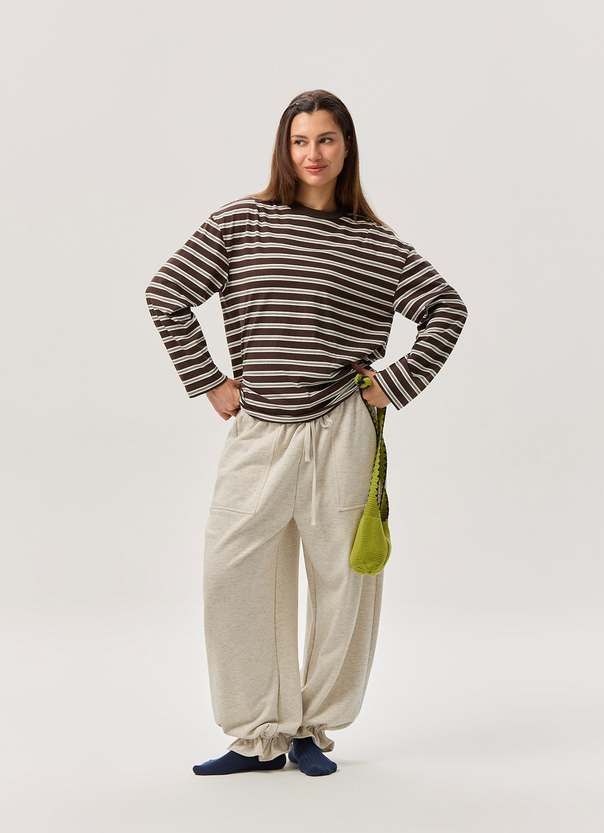 Small pocket long sleeve (Unisex)_stripe_Brown Multi