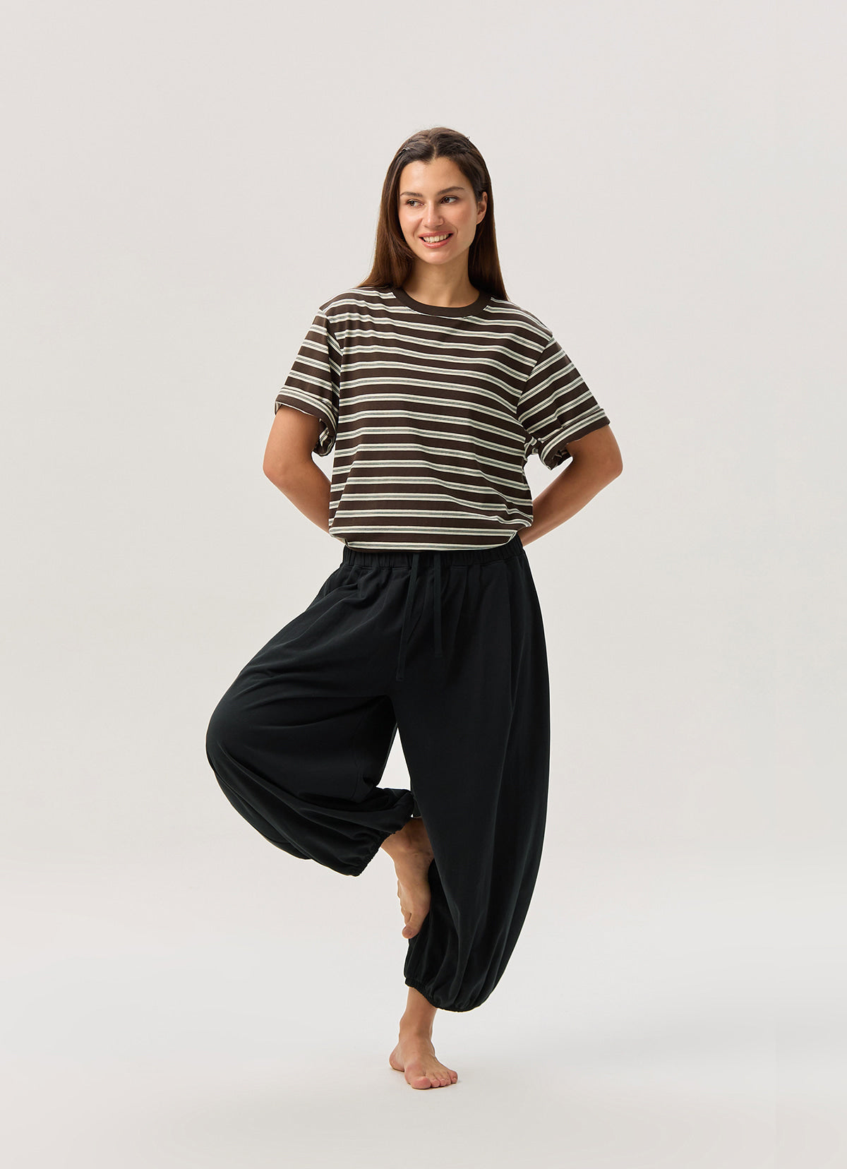 Jalan short sleeve (Unisex)_stripe_Brown Multi