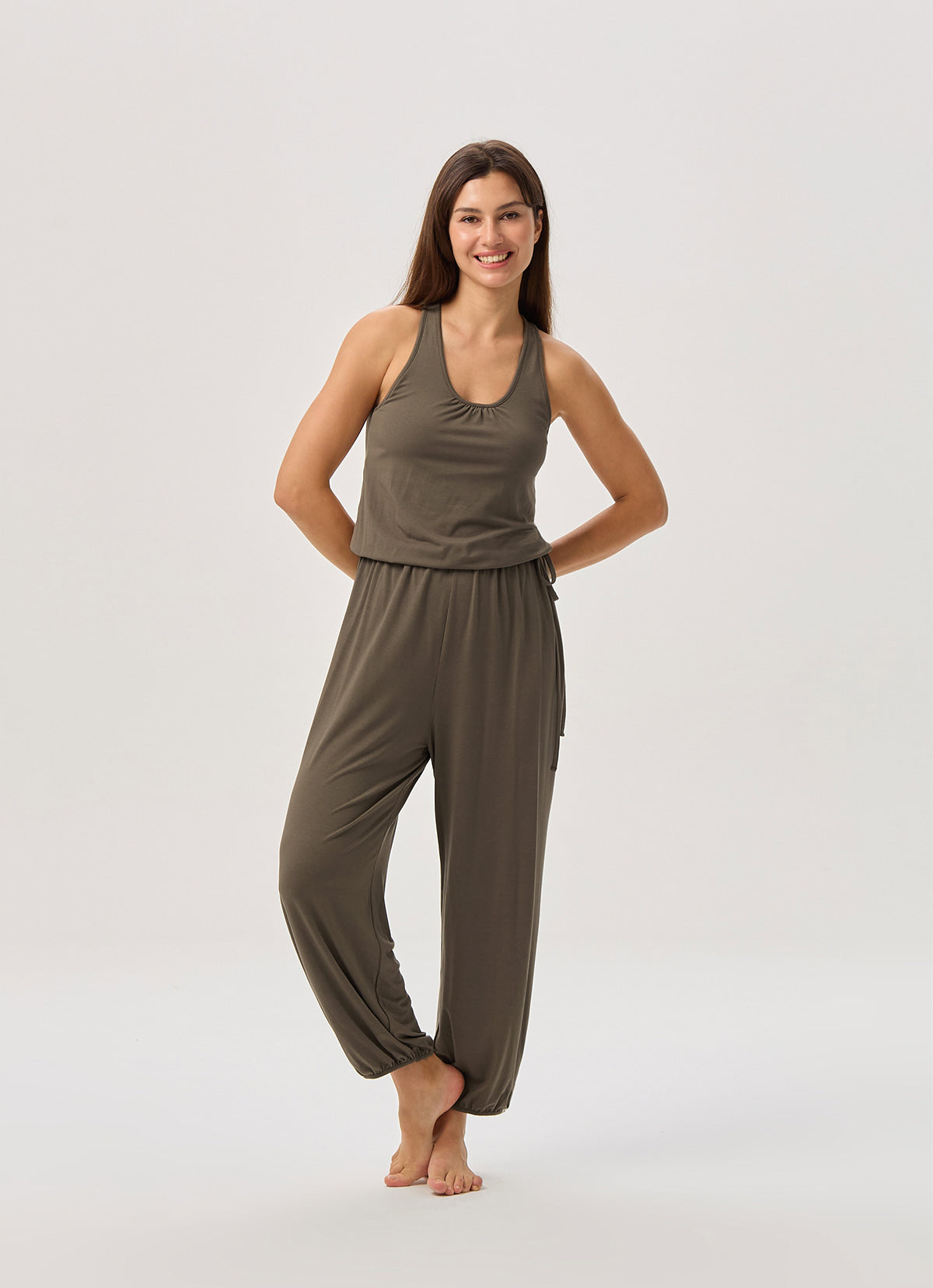 Racer string jumpsuit_Chocolate Chip