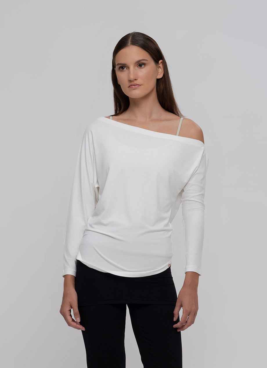 Unbalance shoulder long sleeve_White