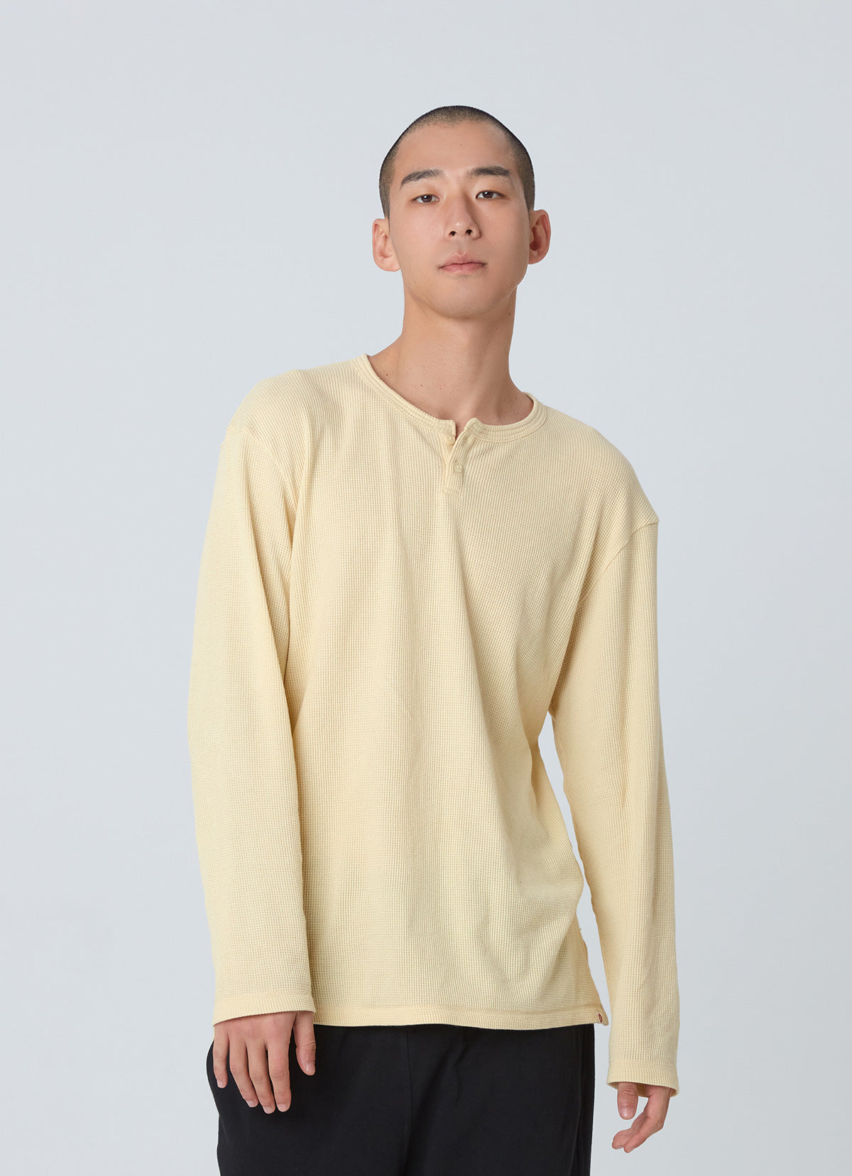 Waffle long sleeve t-shirts (For Men)_Dusty Yellow