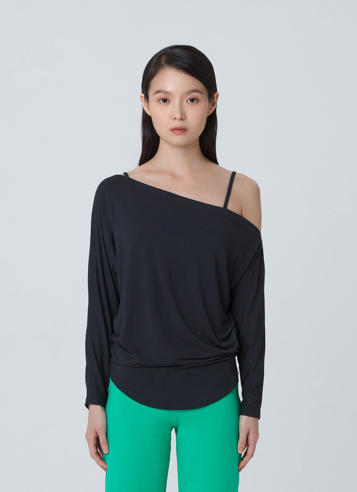 Unbalance shoulder long sleeve_Black