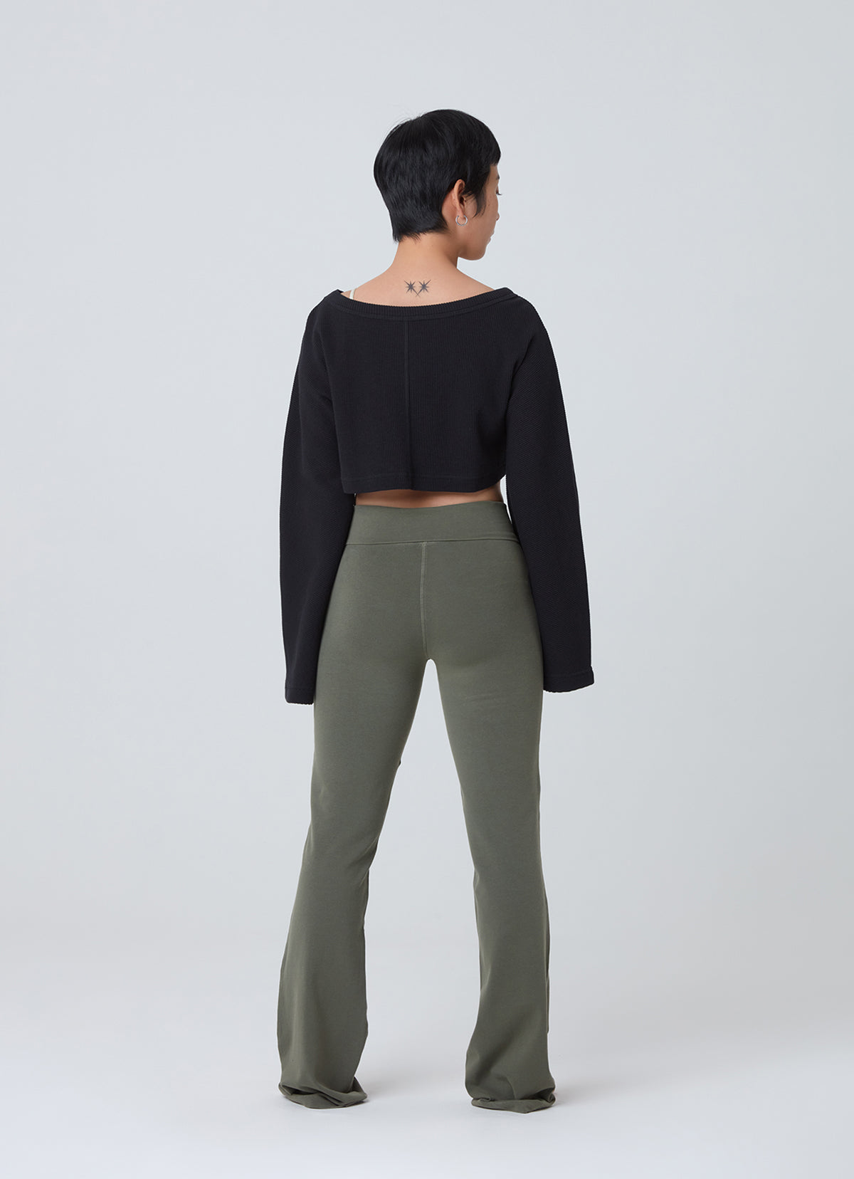 Waffle long sleeve crop top_Black